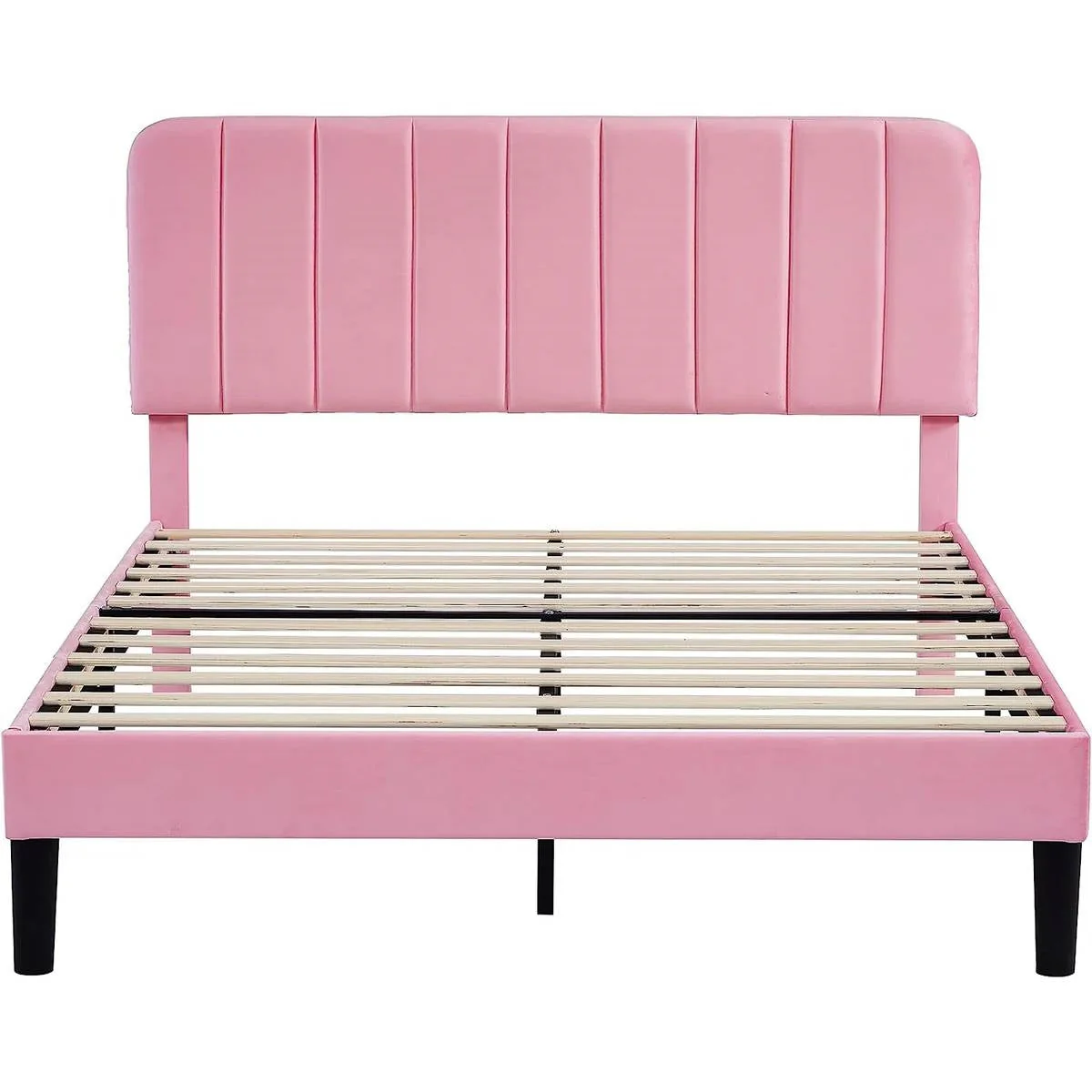 Queen size Pink Upholstered Platform Bed Frame with Headboard - Image 4