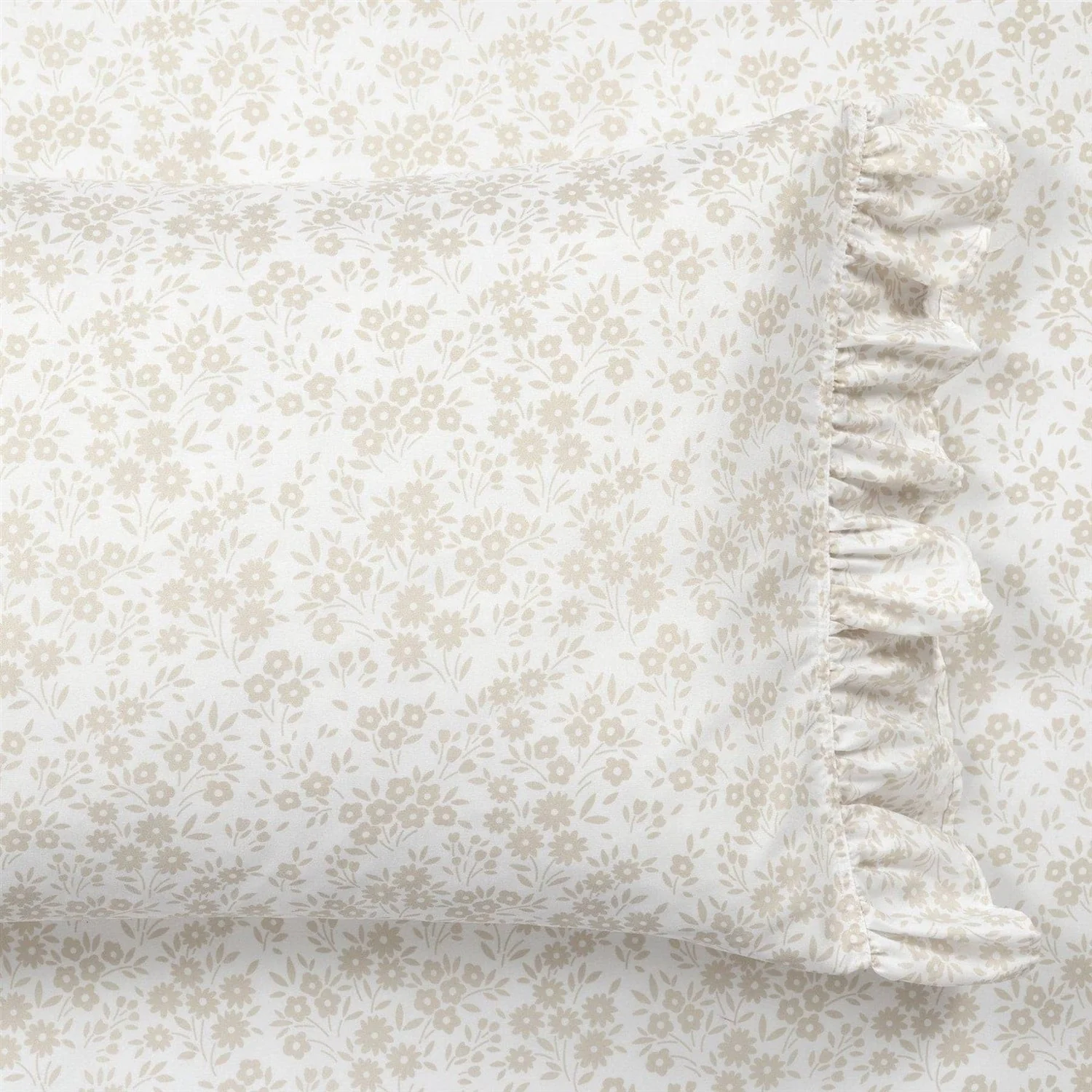Queen Size Polyester Tan Ruffle Floral 6 Piece Sheet Set - Image 4