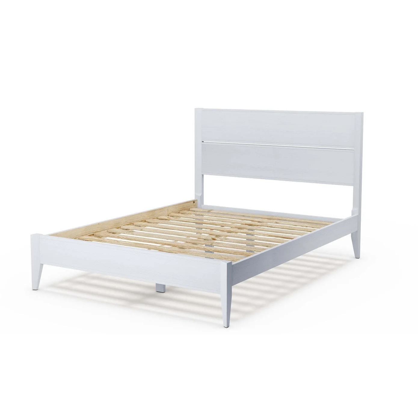 Queen Size Rustic White Mid Century Slatted Platform Bed - Image 2