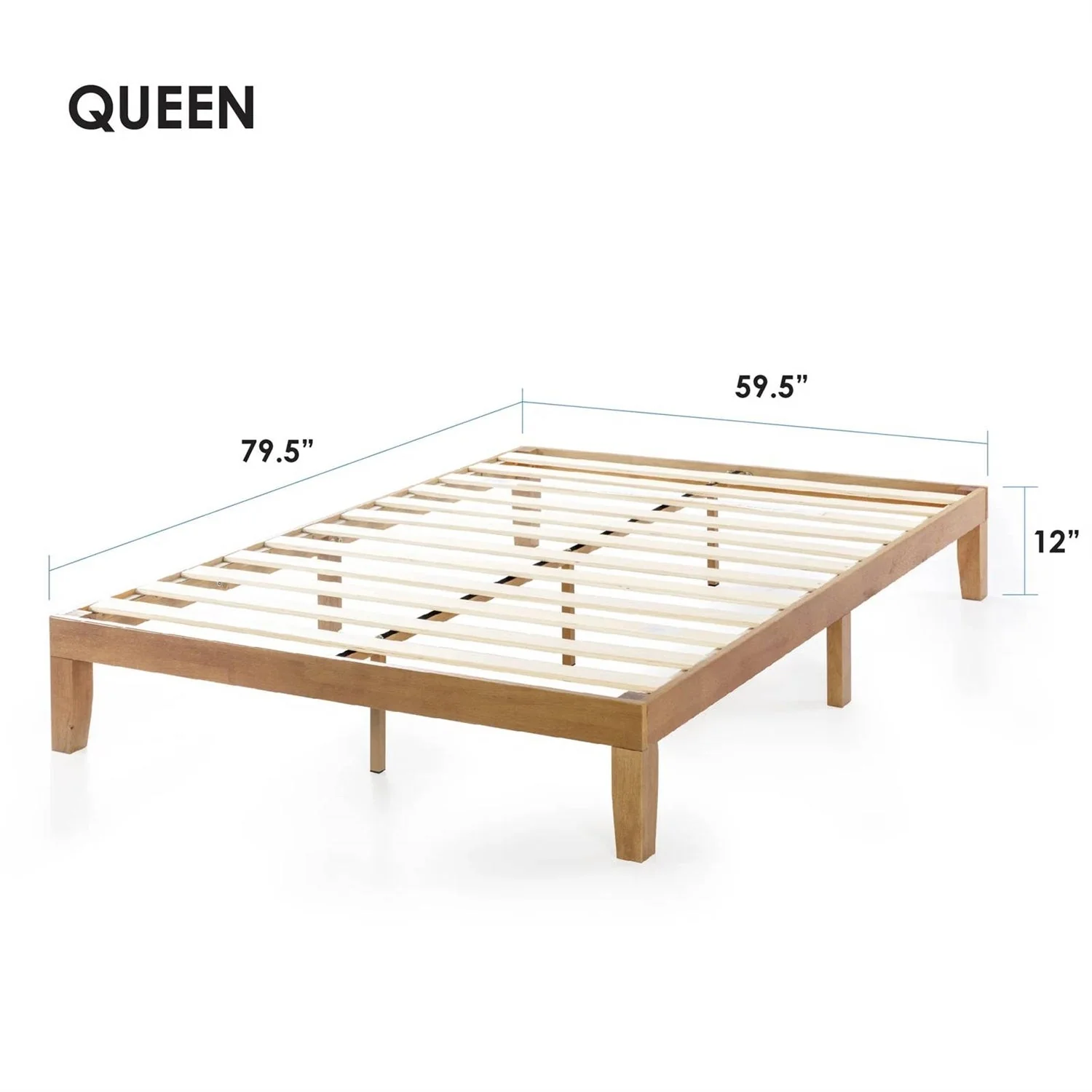Queen size Solid Wood Platform Bed Frame in Natural Wooden Finish - Image 5