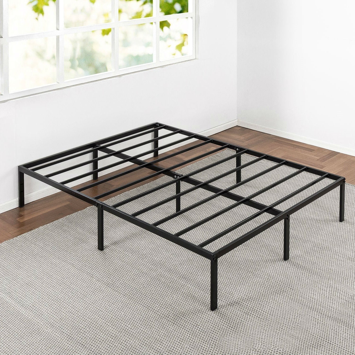 Queen size Sturdy Black Metal Platform Bed Frame with Headboard Attachments - Image 2