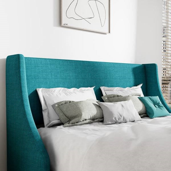 Queen Size Turquoise Linen Blend Upholstered Platform Bed with Wingback Headboard - Image 3