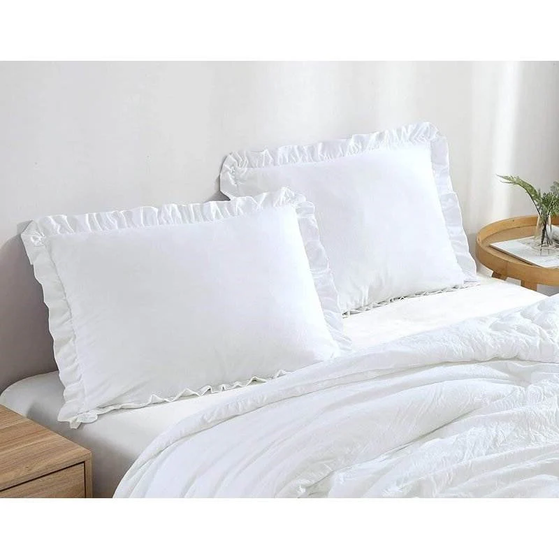 Queen Size White Ruffled Edge Microfiber Comforter Set - Image 2