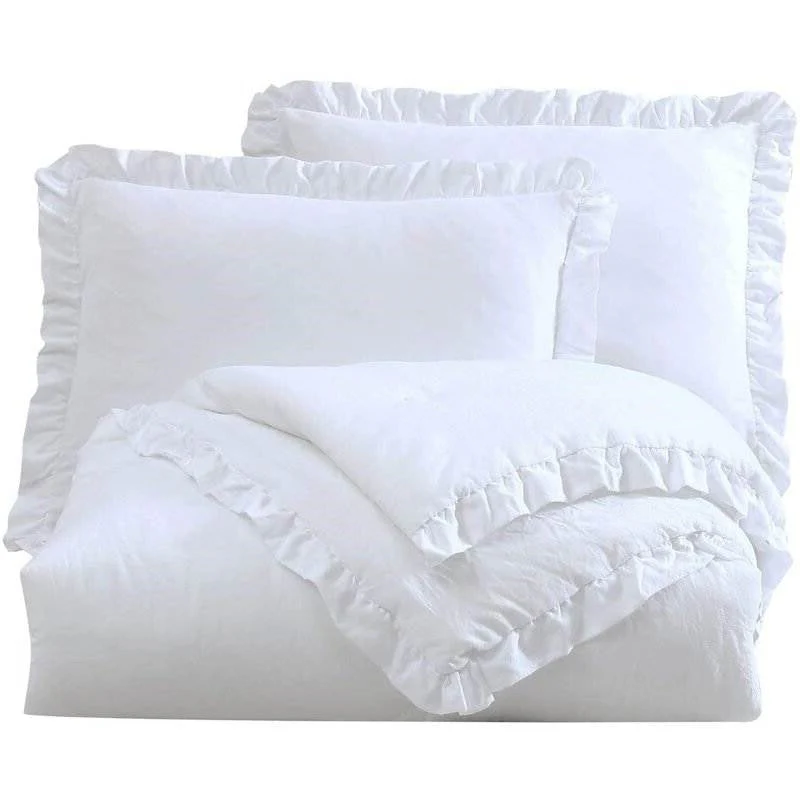 Queen Size White Ruffled Edge Microfiber Comforter Set - Image 4