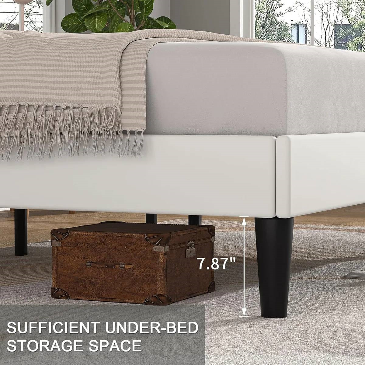 Queen size White Upholstered Platform Bed Frame with Headboard - Image 3