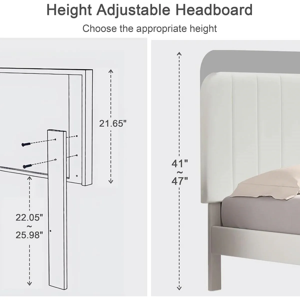 Queen size White Upholstered Platform Bed Frame with Headboard - Image 4