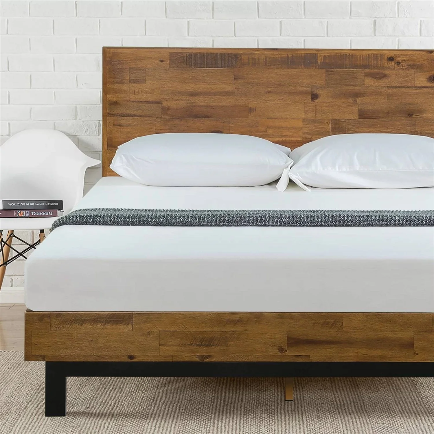 Queen Solid Wood Modern Platform Bed Frame with Adjustable Height Headboard - Image 3