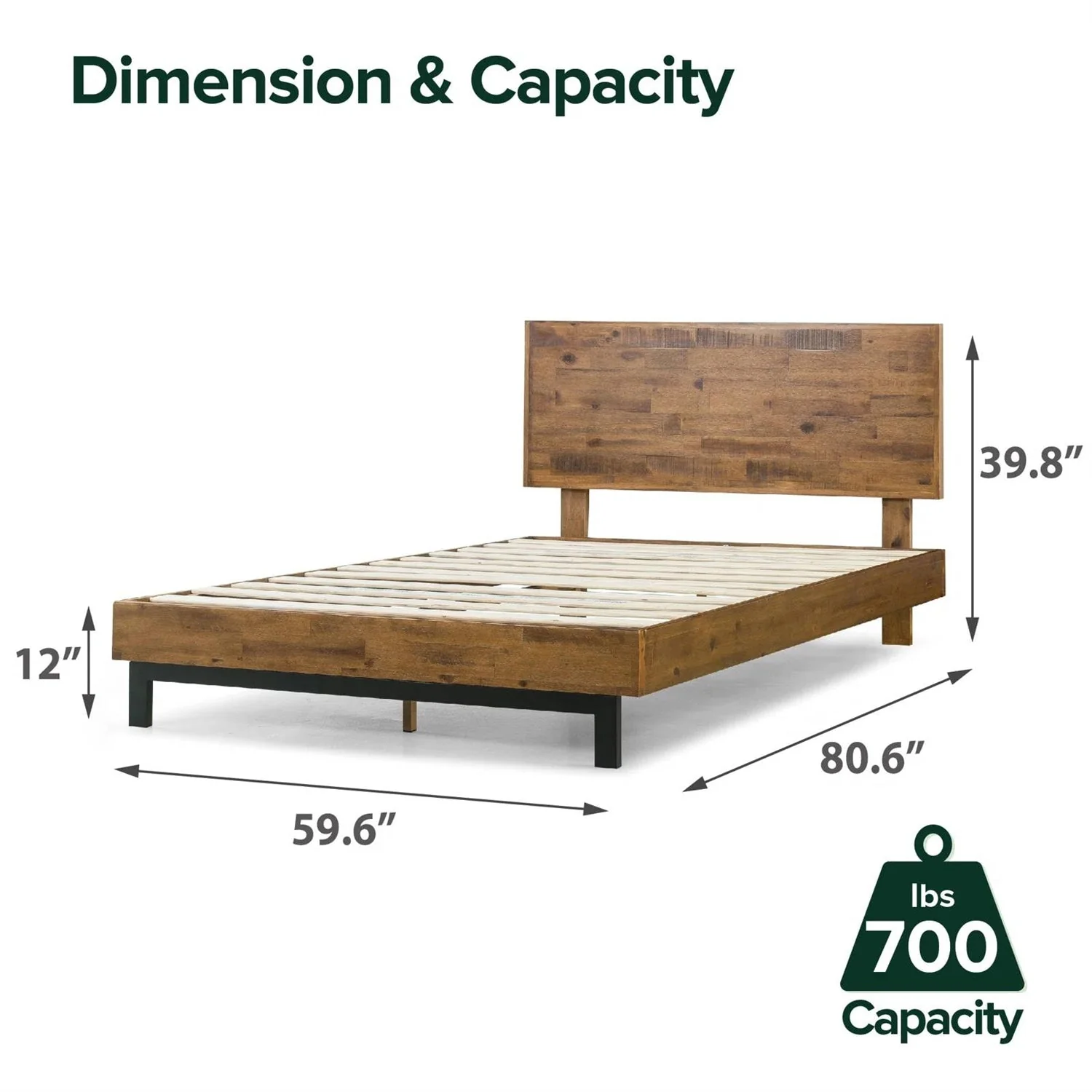 Queen Solid Wood Modern Platform Bed Frame with Adjustable Height Headboard - Image 5