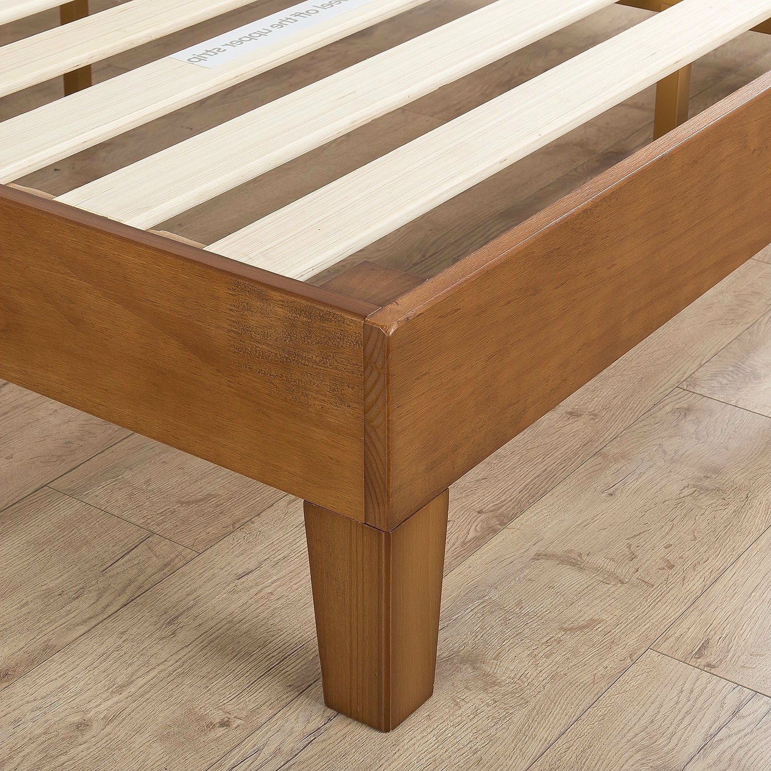 Queen Solid Wood Platform Bed Frame with Headboard in Medium Brown Finish - Image 3