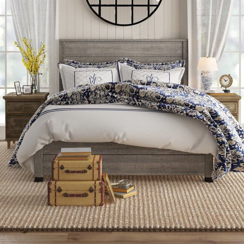 Queen Solid Wooden Platform Bed Frame with Headboard in Grey Wood Finish - Image 2