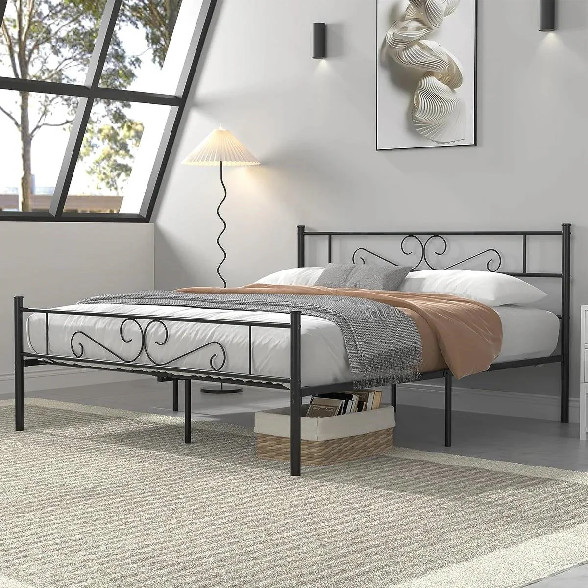 Queen Sturdy Metal Platform Bed Frame with Headboard Footboard in Black Finish - Image 2