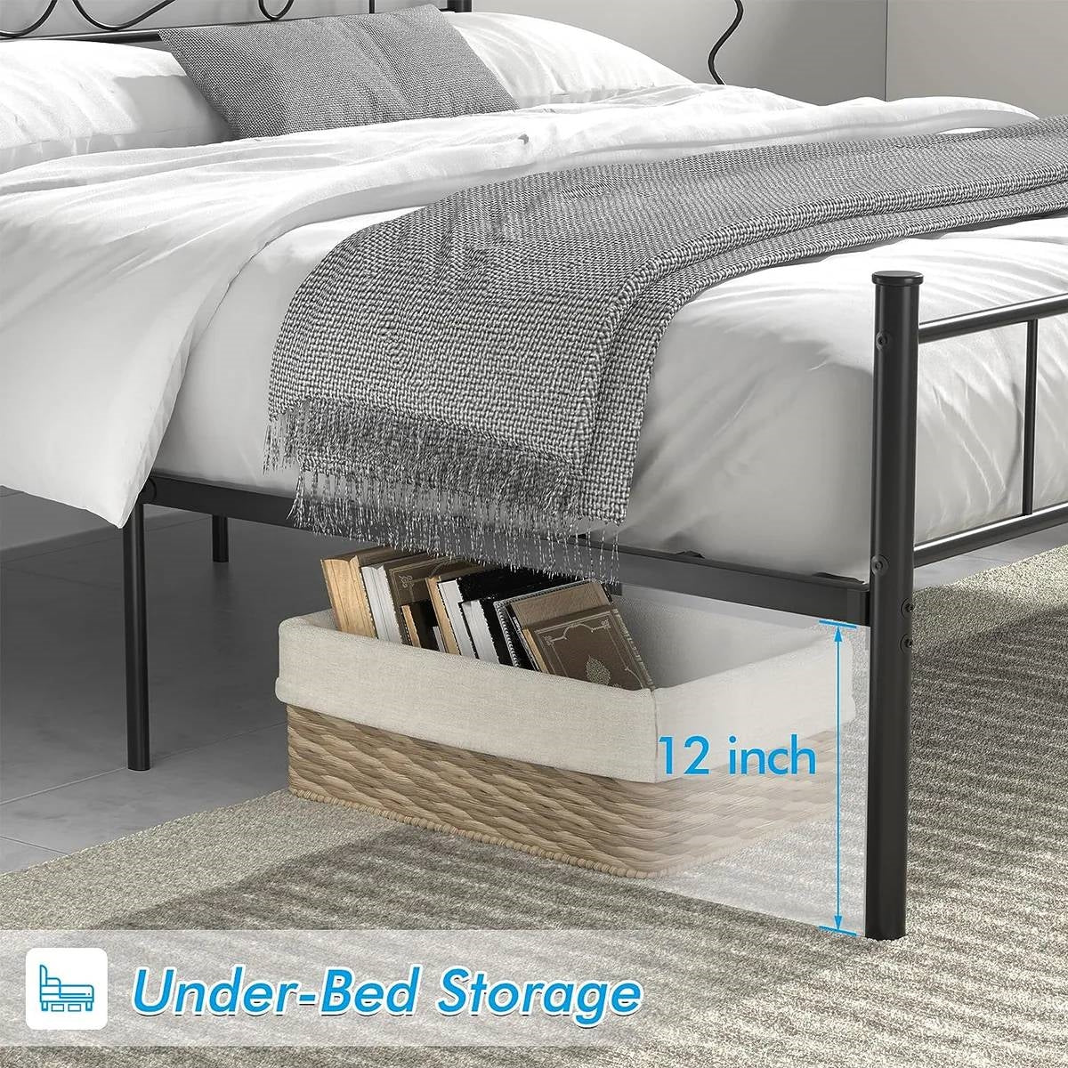 Queen Sturdy Metal Platform Bed Frame with Headboard Footboard in Black Finish - Image 3