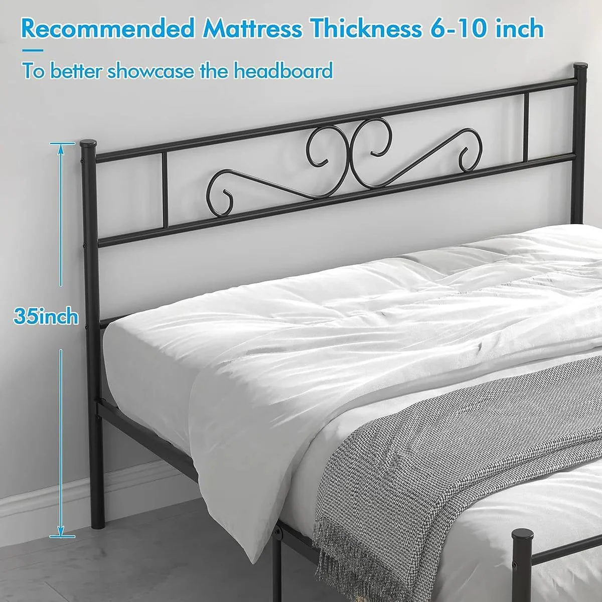 Queen Sturdy Metal Platform Bed Frame with Headboard Footboard in Black Finish - Image 4
