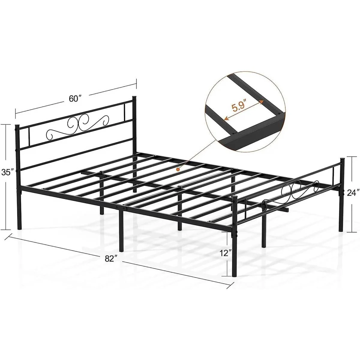 Queen Sturdy Metal Platform Bed Frame with Headboard Footboard in Black Finish - Image 5