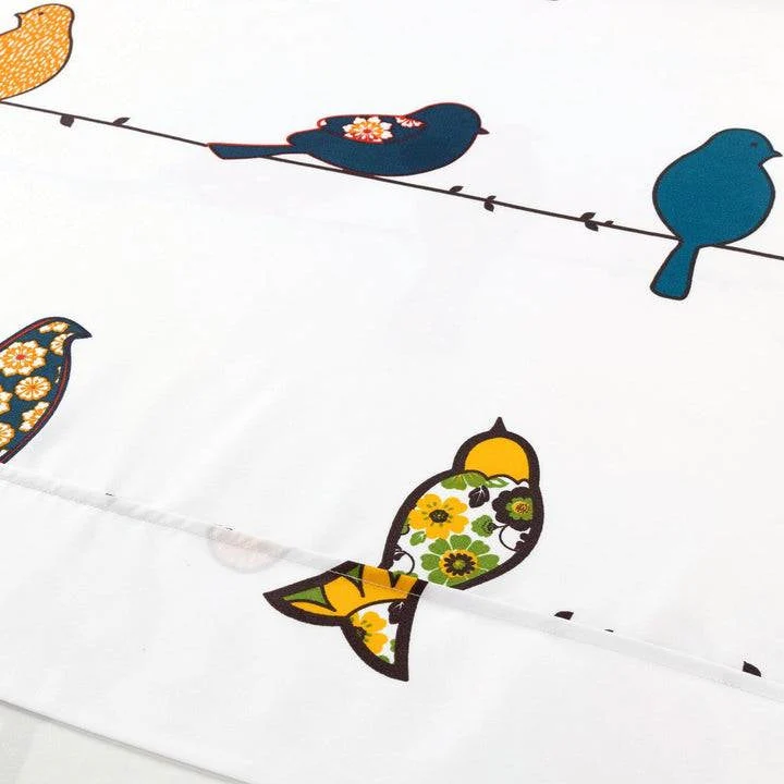 Queen Teal Yellow White Floral Birds on Wire Soft Polyester 6 Piece Sheet Set - Image 4