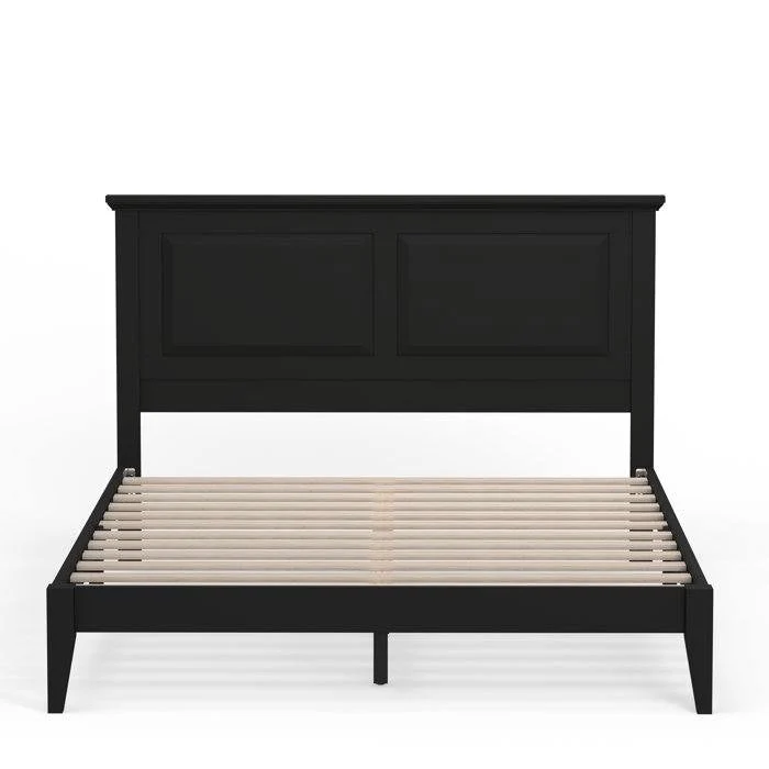 Queen Traditional Solid Oak Wooden Platform Bed Frame with Headboard in Black - Image 2