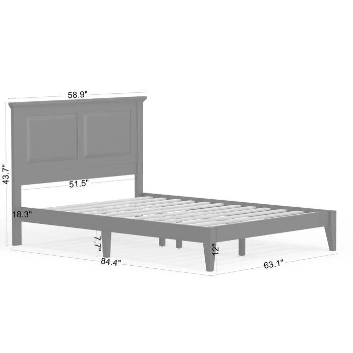 Queen Traditional Solid Oak Wooden Platform Bed Frame with Headboard in Black - Image 5