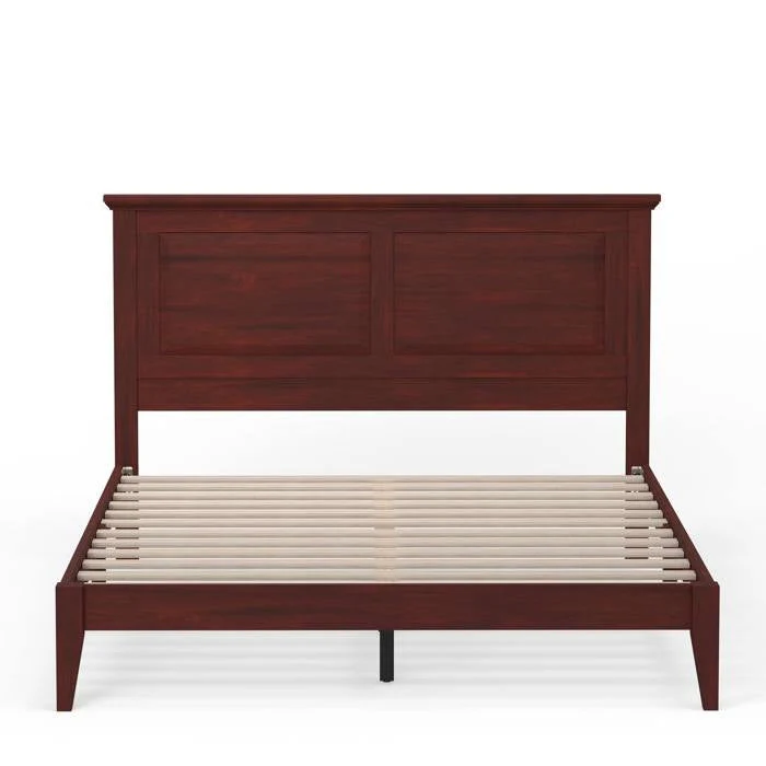 Queen Traditional Solid Oak Wooden Platform Bed Frame with Headboard in Cherry - Image 5