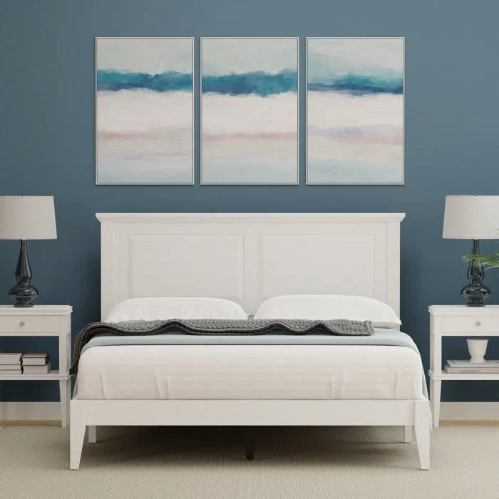 Queen Traditional Solid Oak Wooden Platform Bed Frame with Headboard in White - Image 4