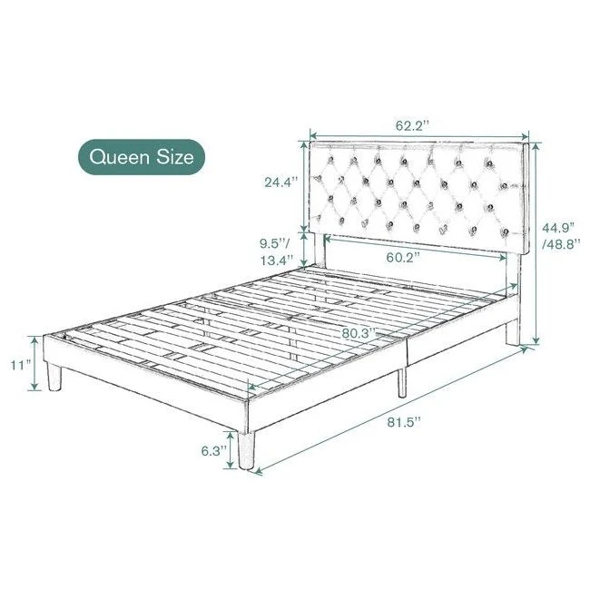 Queen White Faux Leather Upholstered Platform Bed with Button-Tufted Headboard - Image 5