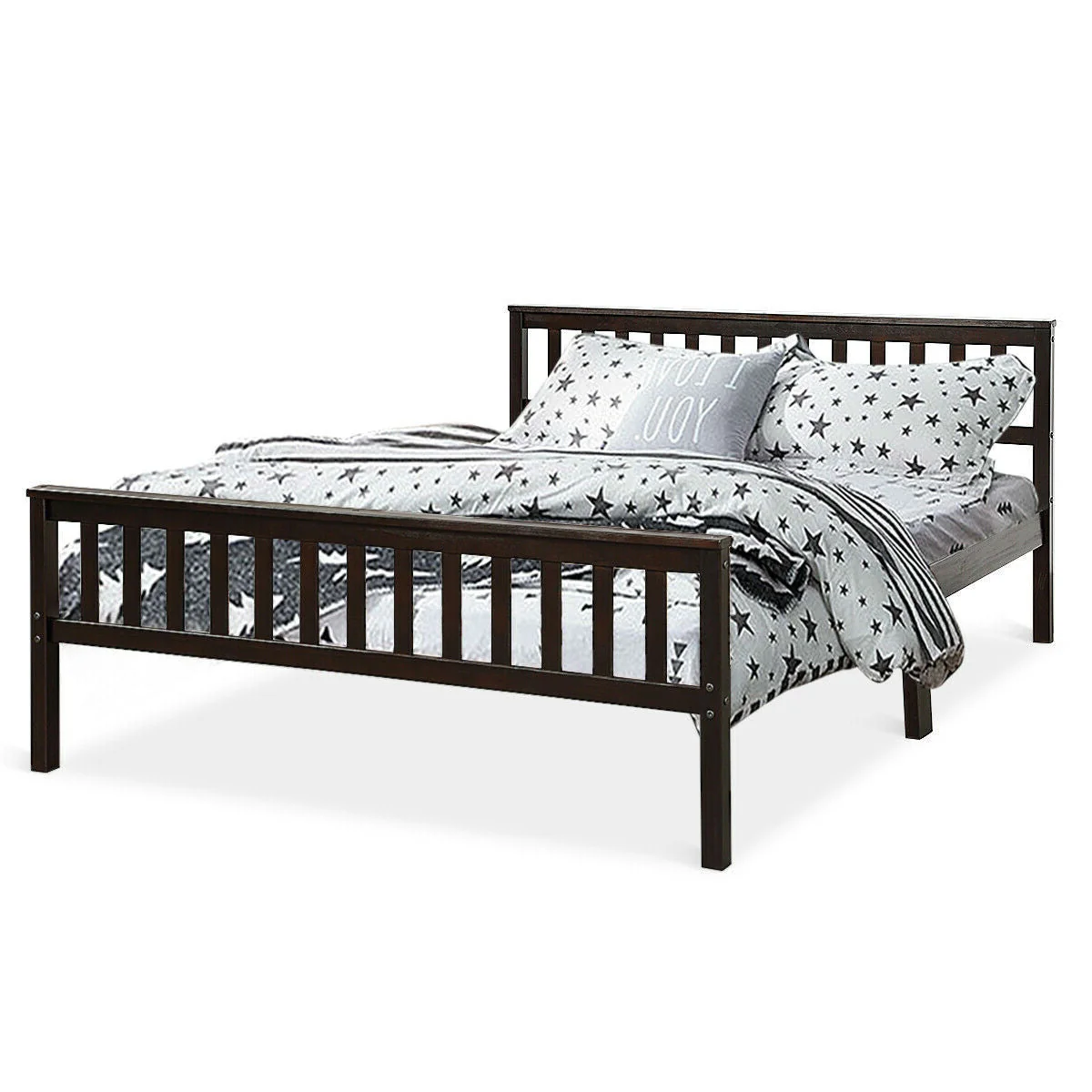 Queen Wood Platform Bed Frame with Headboard and Footboard in Espresso - Image 2