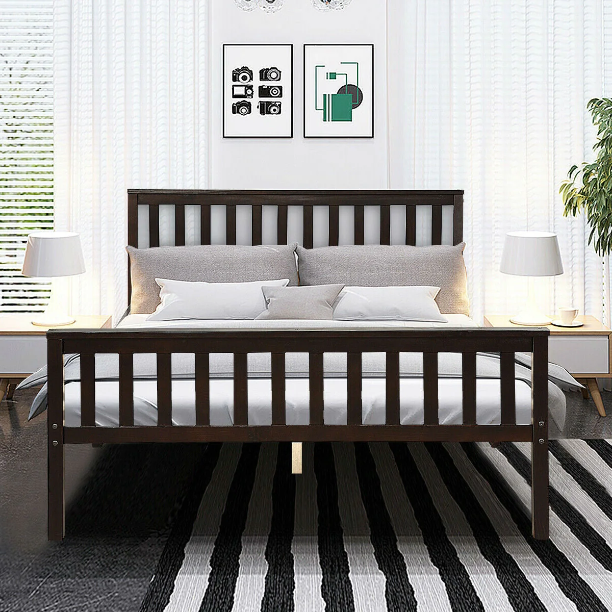 Queen Wood Platform Bed Frame with Headboard and Footboard in Espresso - Image 5