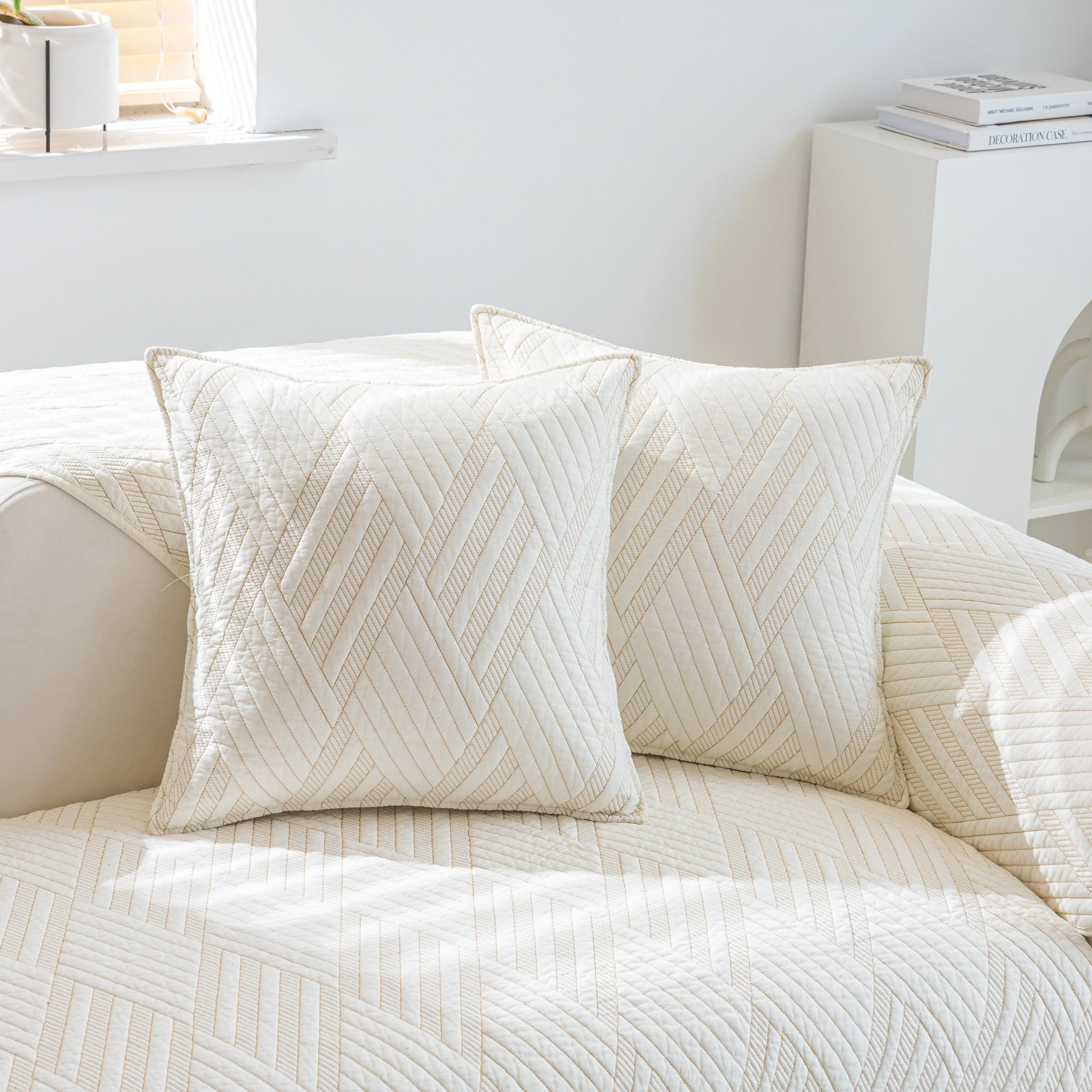 Quilted Geometric Cotton Sofa Cover, Non-Slip & Thick Padded Furniture Covers - Image 10