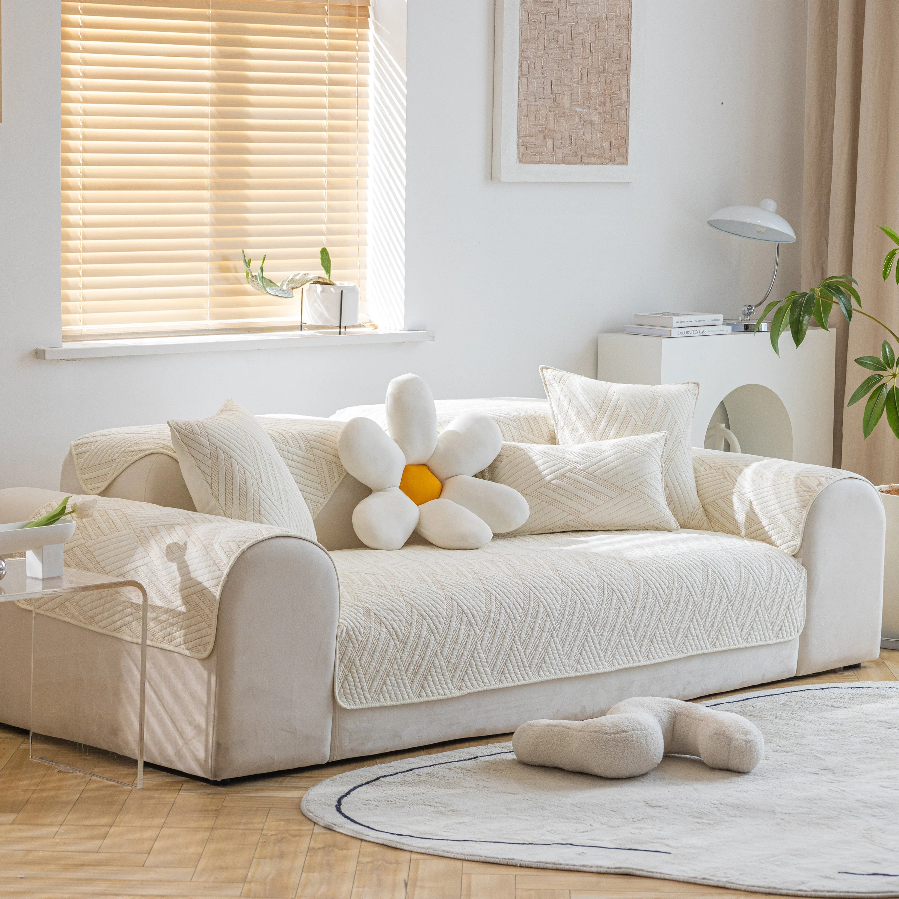 Quilted Geometric Cotton Sofa Cover, Non-Slip & Thick Padded Furniture Covers - Image 11