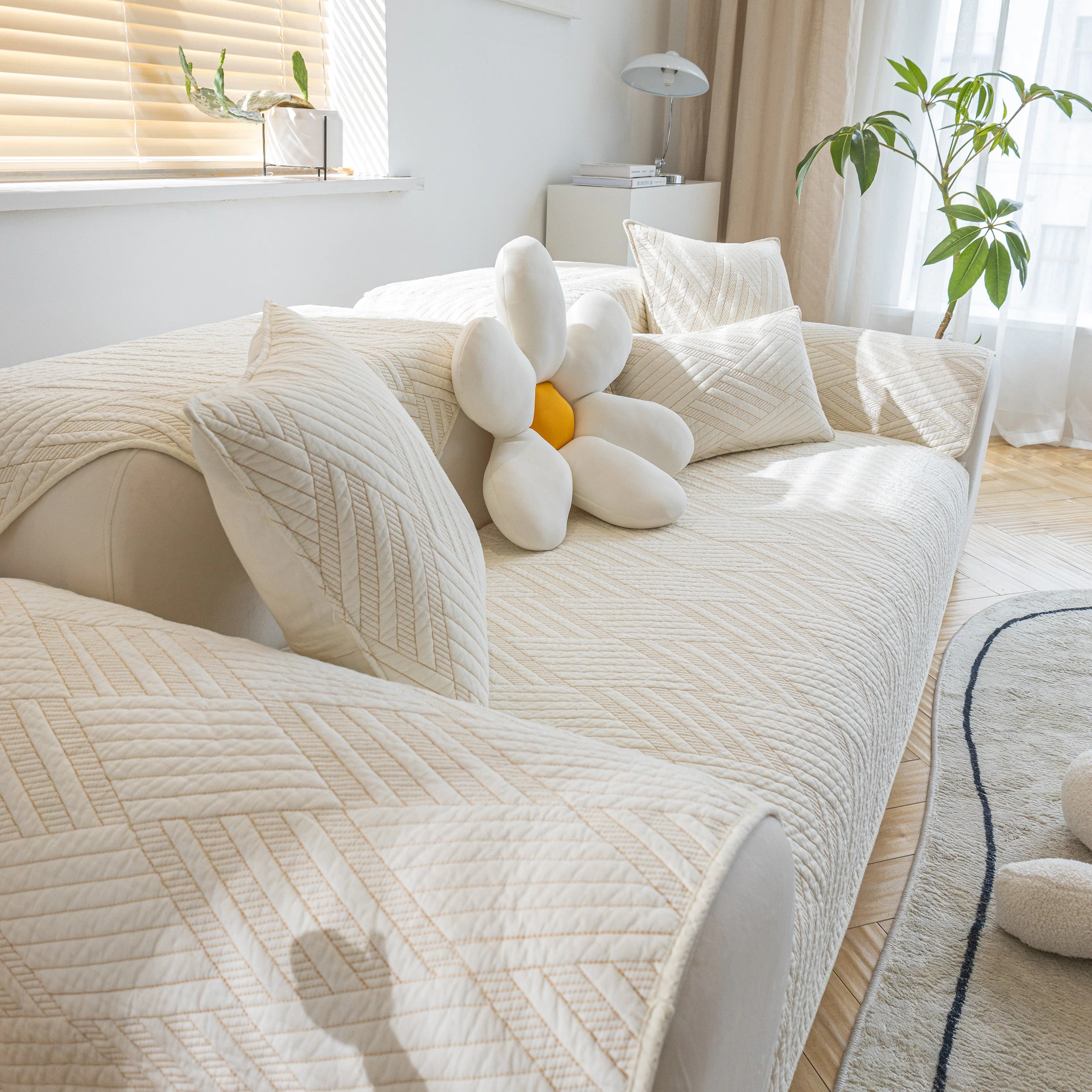 Quilted Geometric Cotton Sofa Cover, Non-Slip & Thick Padded Furniture Covers - Image 12