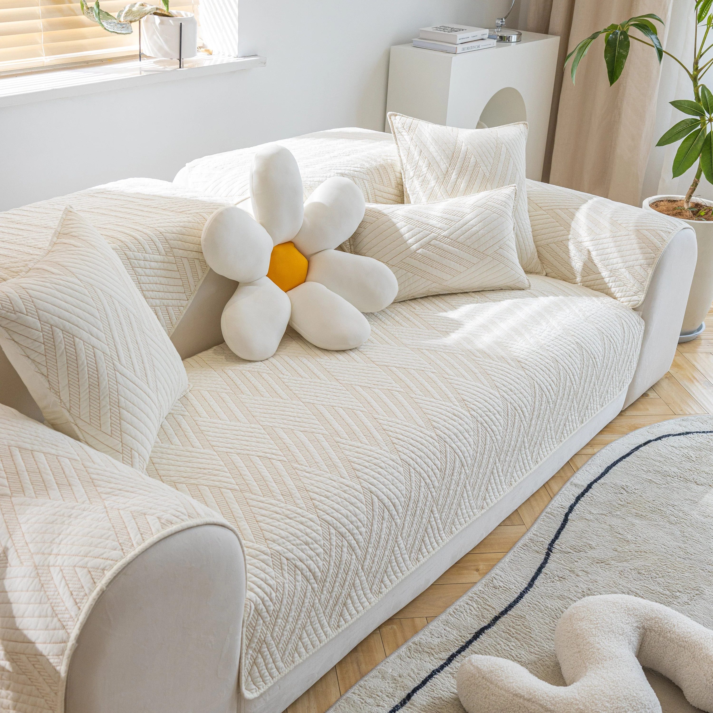 Quilted Geometric Cotton Sofa Cover, Non-Slip & Thick Padded Furniture Covers - Image 14