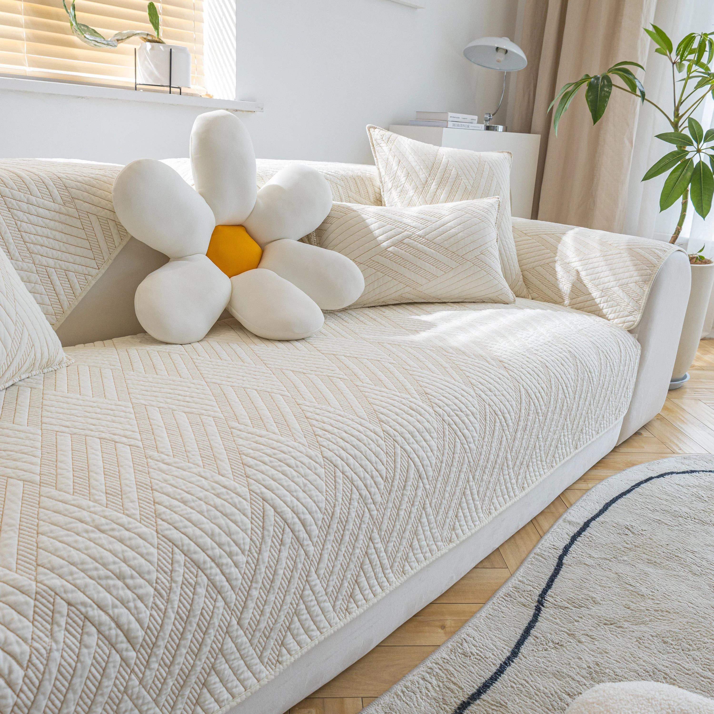 Quilted Geometric Cotton Sofa Cover, Non-Slip & Thick Padded Furniture Covers - Image 16