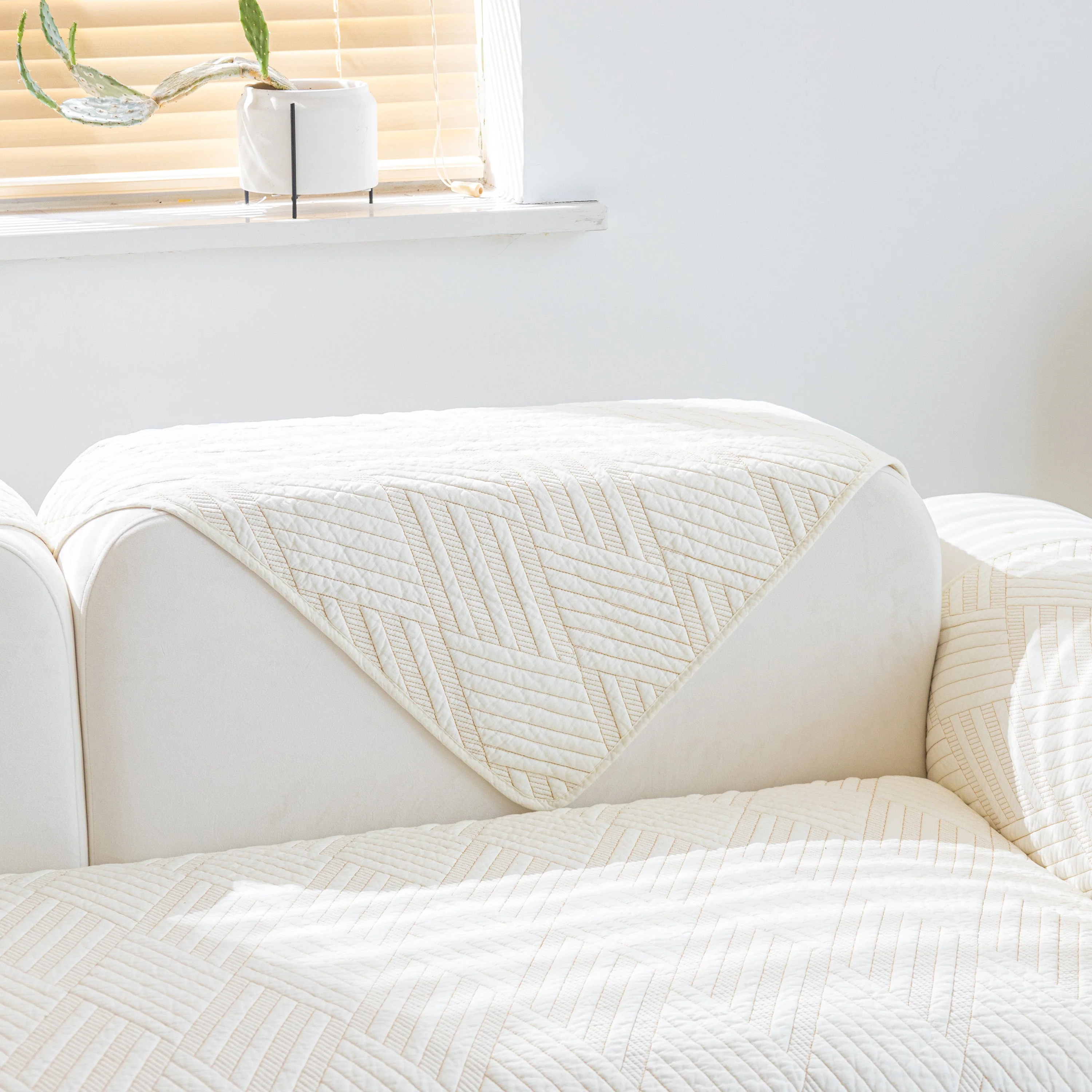 Quilted Geometric Cotton Sofa Cover, Non-Slip & Thick Padded Furniture Covers - Image 17