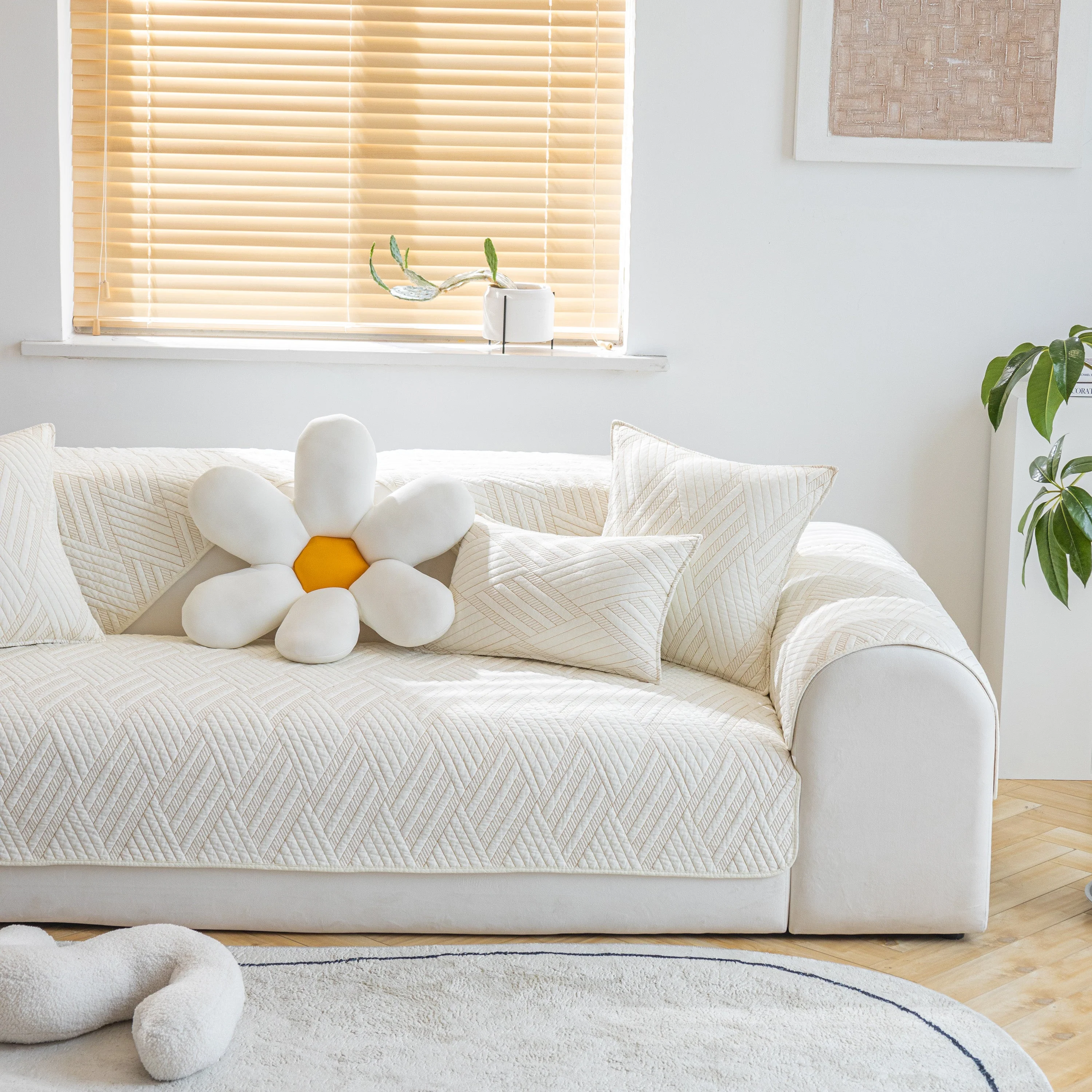 Quilted Geometric Cotton Sofa Cover, Non-Slip & Thick Padded Furniture Covers - Image 20