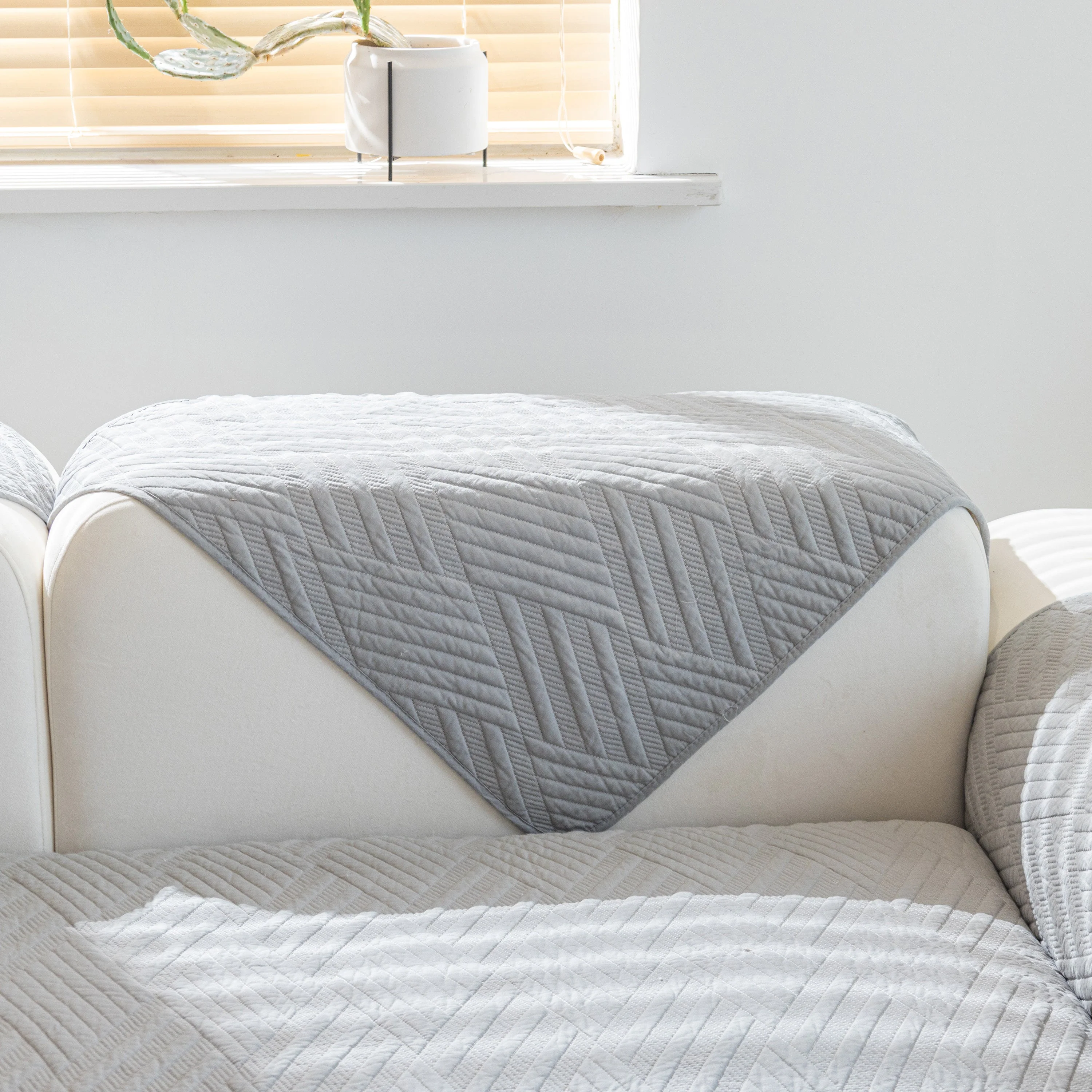 Quilted Geometric Cotton Sofa Cover, Non-Slip & Thick Padded Furniture Covers - Image 26