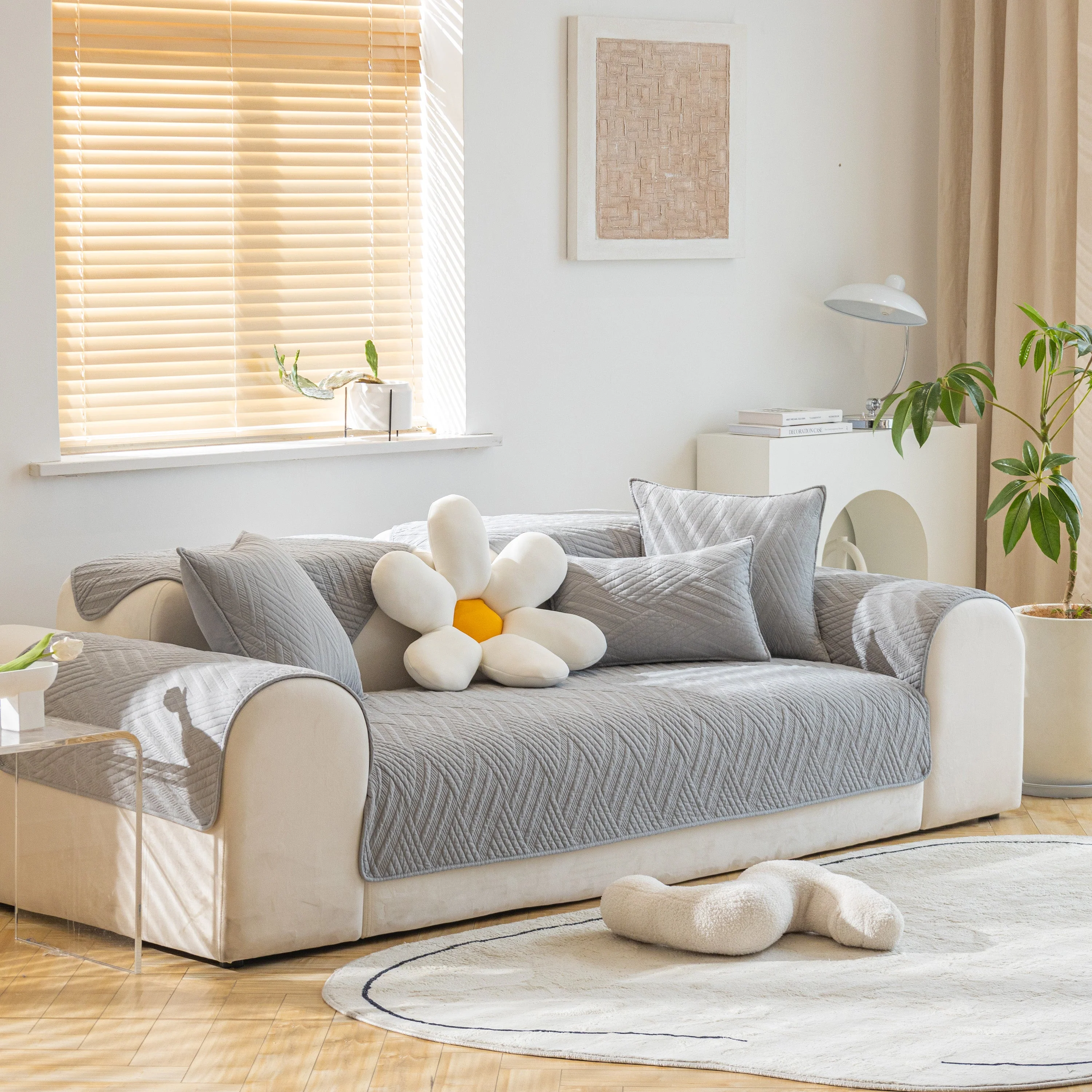 Quilted Geometric Cotton Sofa Cover, Non-Slip & Thick Padded Furniture Covers - Image 29