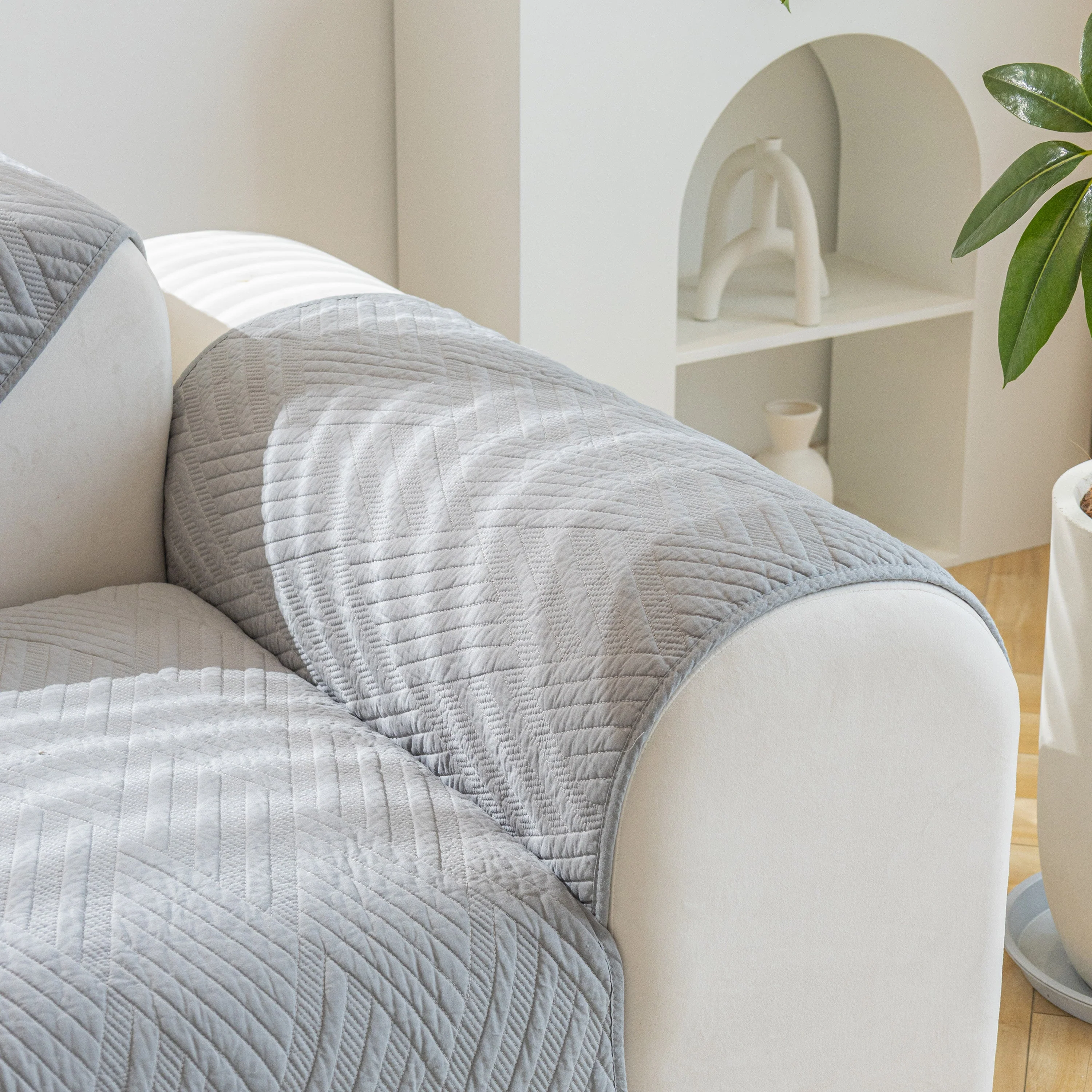 Quilted Geometric Cotton Sofa Cover, Non-Slip & Thick Padded Furniture Covers - Image 30