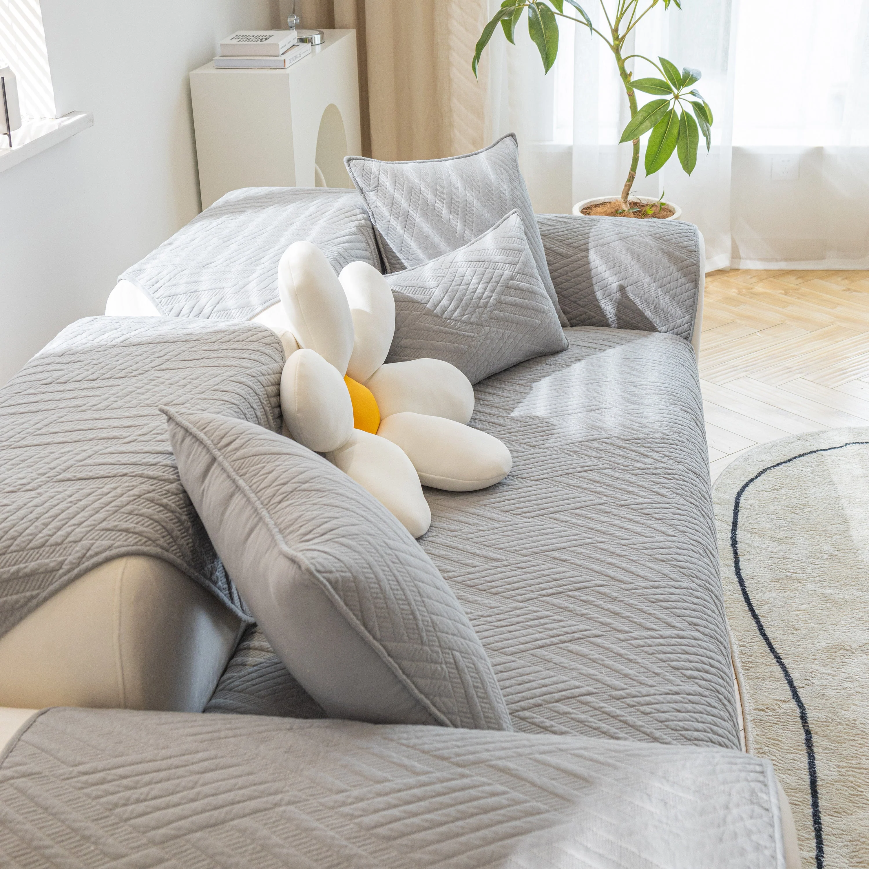 Quilted Geometric Cotton Sofa Cover, Non-Slip & Thick Padded Furniture Covers - Image 33