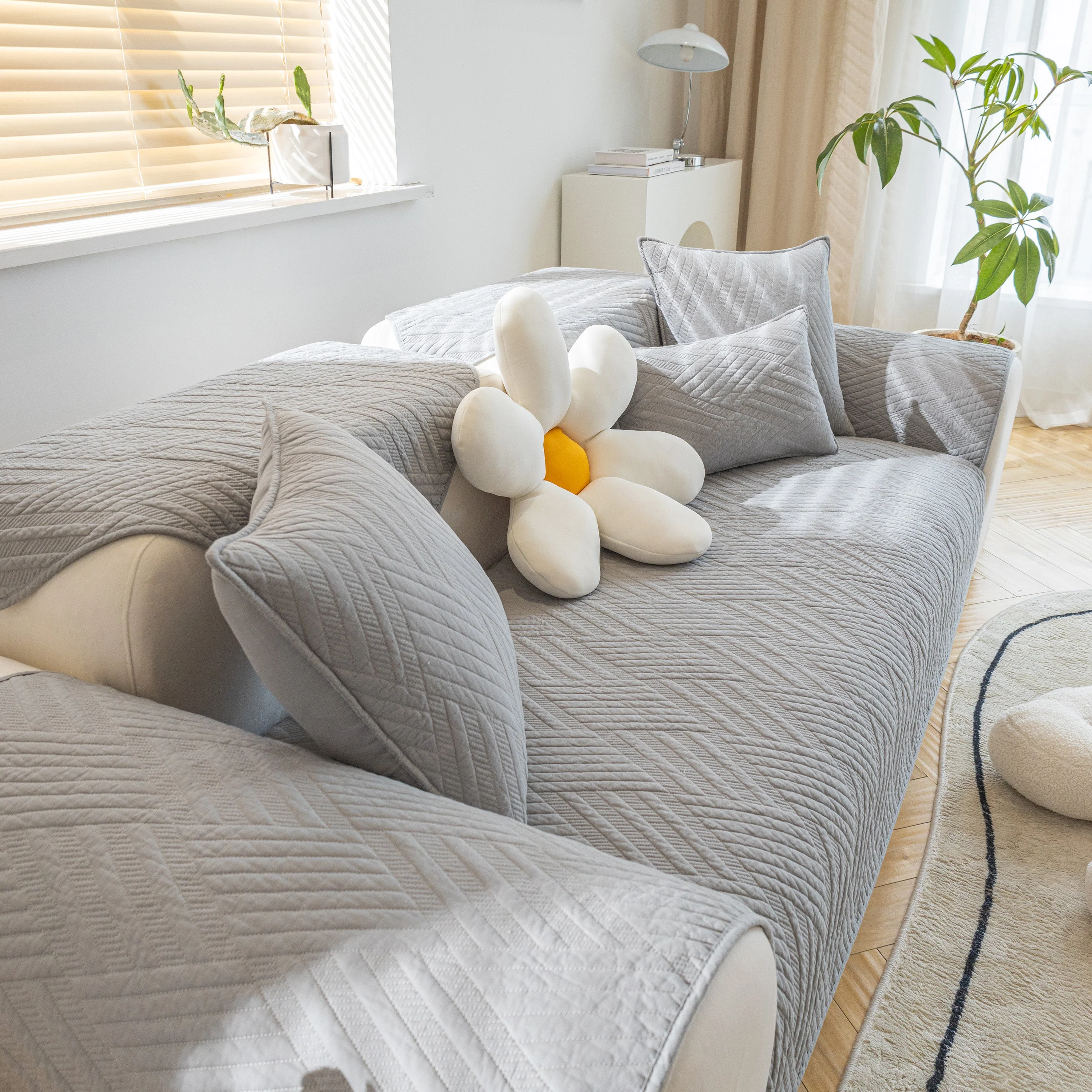 Quilted Geometric Cotton Sofa Cover, Non-Slip & Thick Padded Furniture Covers - Image 34