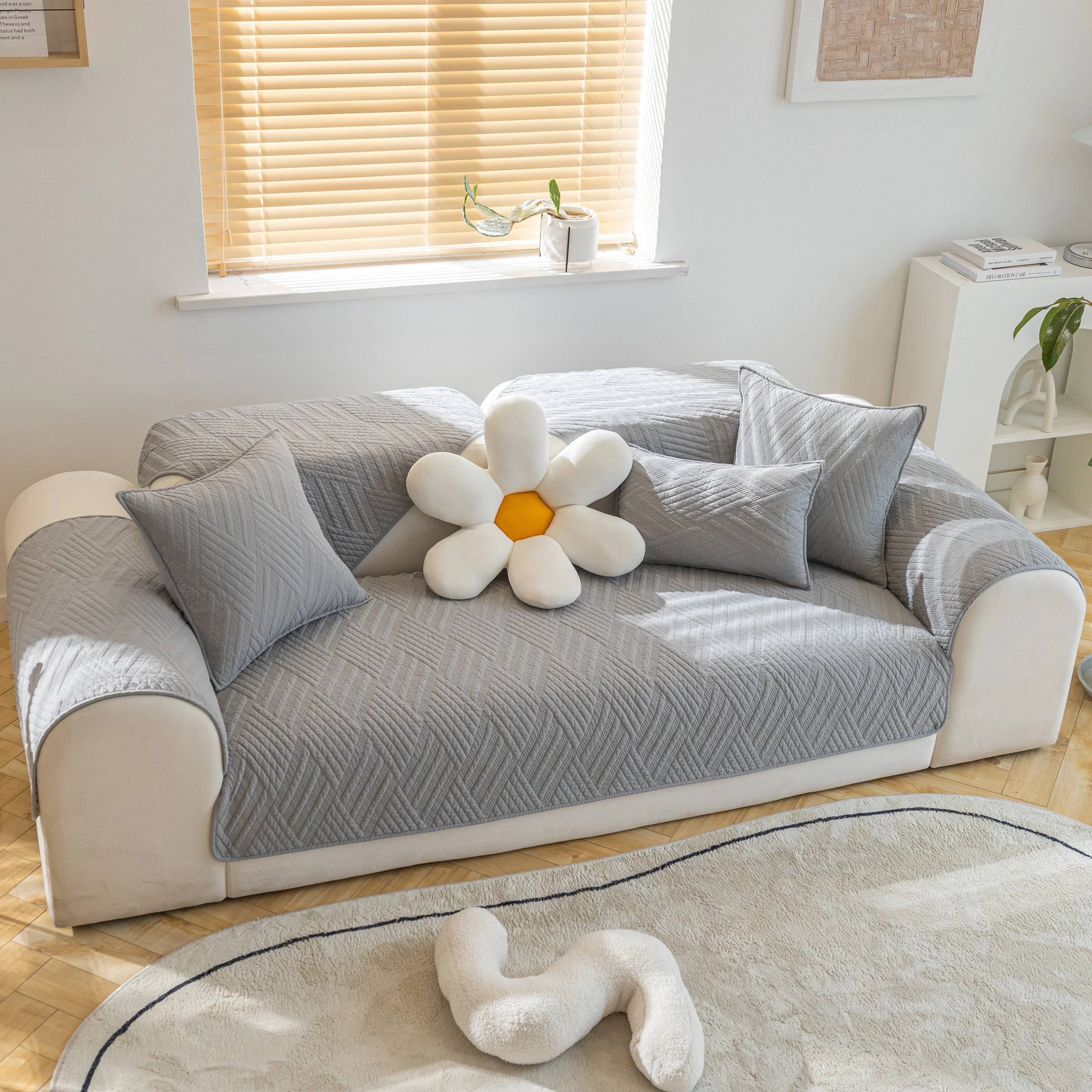 Quilted Geometric Cotton Sofa Cover, Non-Slip & Thick Padded Furniture Covers - Image 36