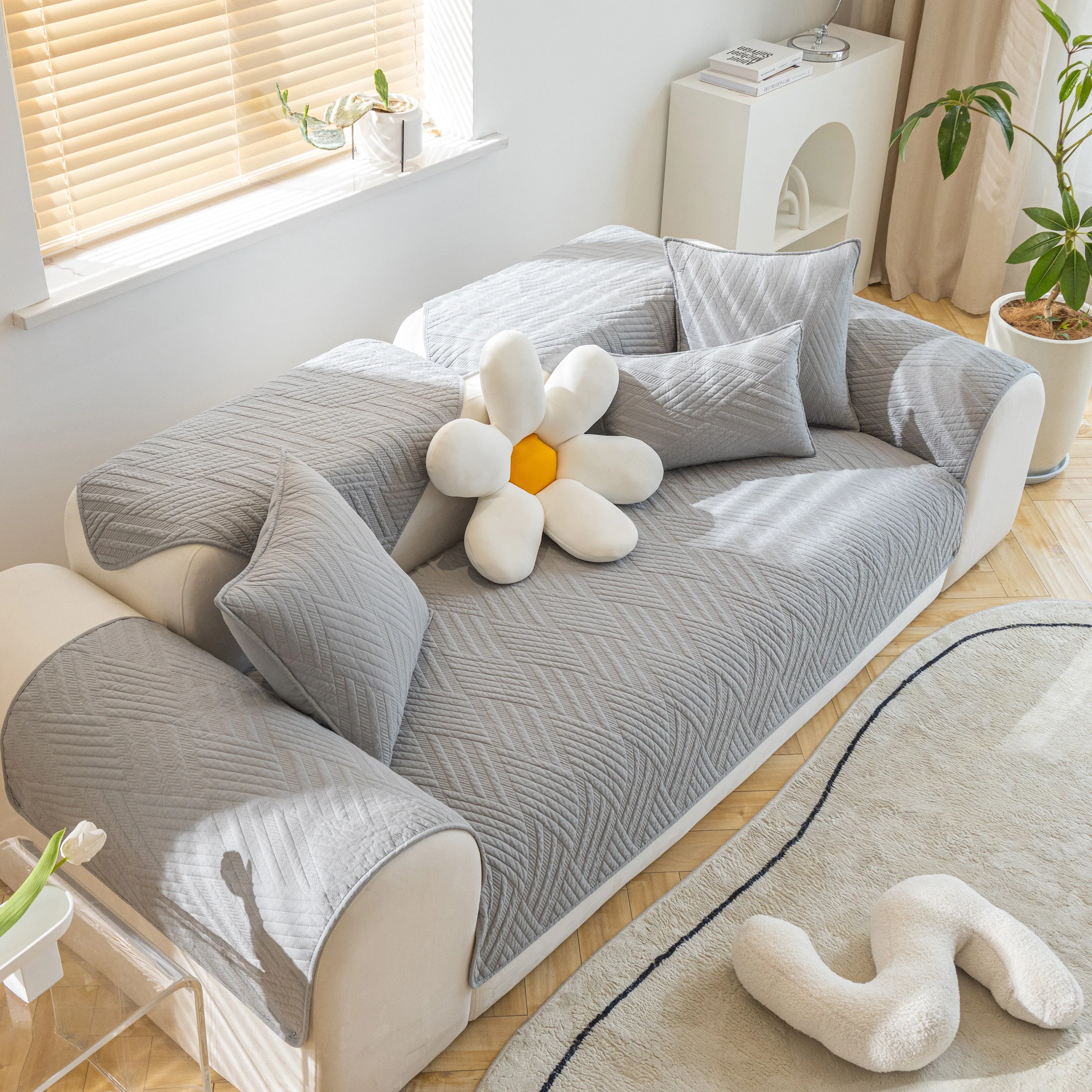 Quilted Geometric Cotton Sofa Cover, Non-Slip & Thick Padded Furniture Covers - Image 37