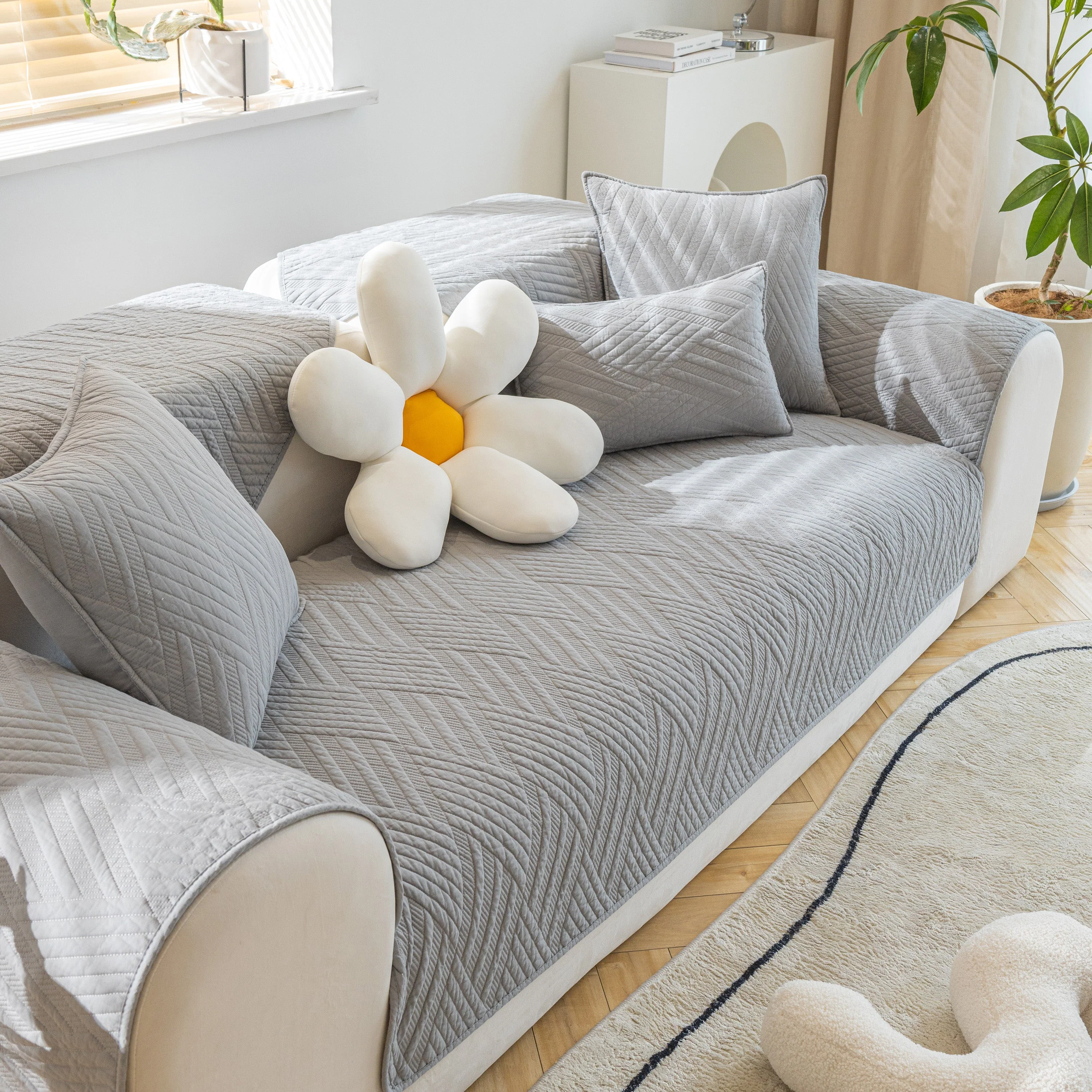 Quilted Geometric Cotton Sofa Cover, Non-Slip & Thick Padded Furniture Covers - Image 38