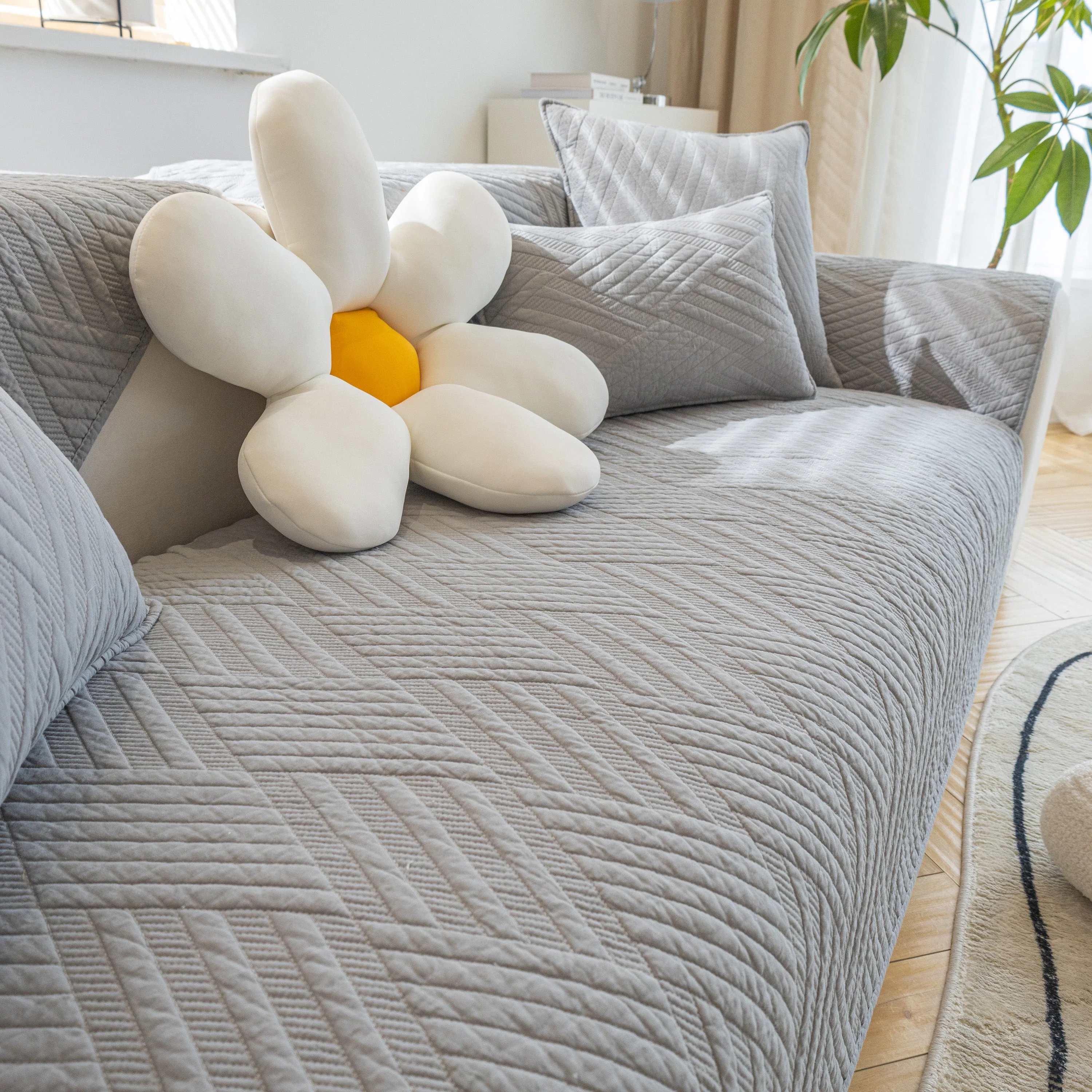 Quilted Geometric Cotton Sofa Cover, Non-Slip & Thick Padded Furniture Covers - Image 40