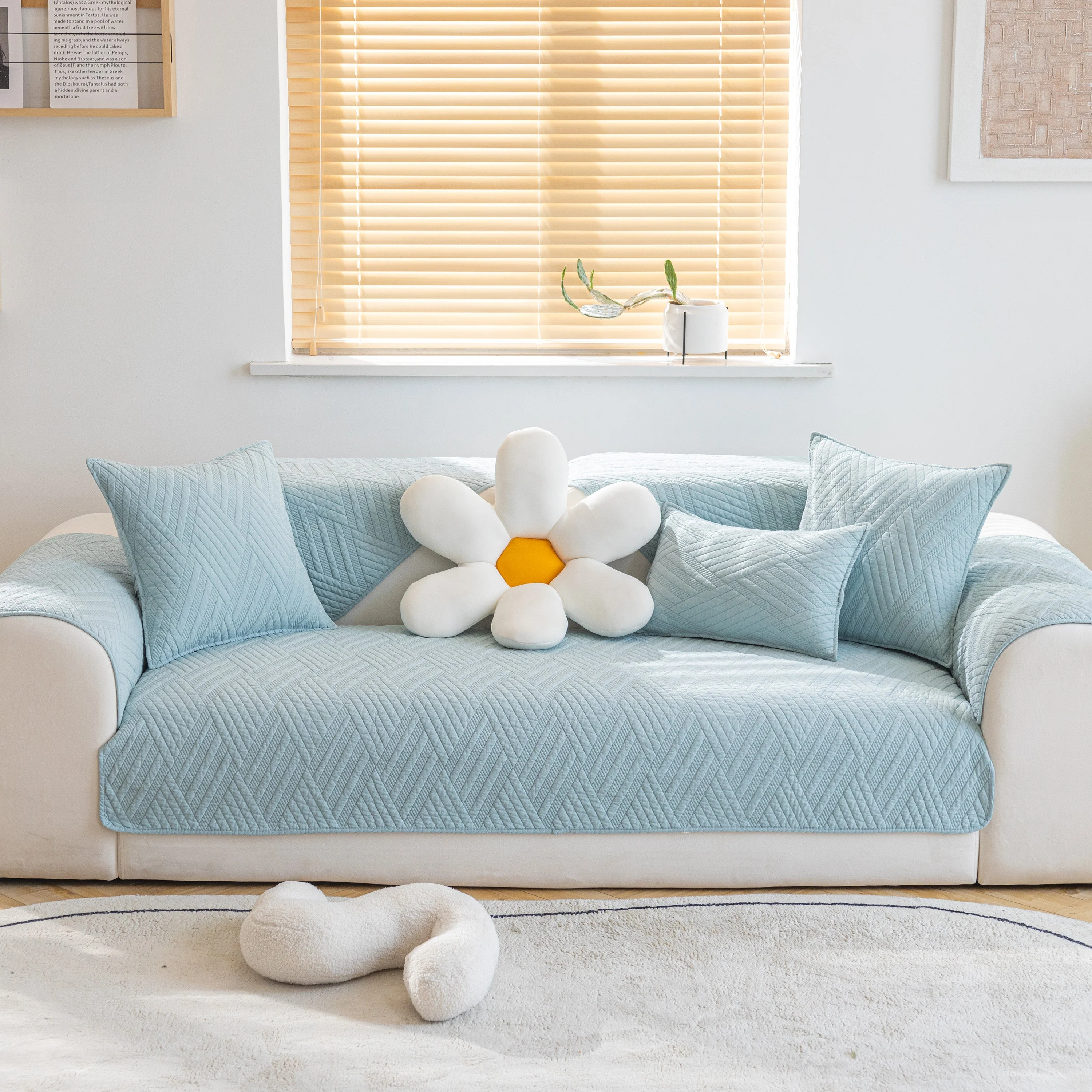 Quilted Geometric Cotton Sofa Cover, Non-Slip & Thick Padded Furniture Covers - Image 44