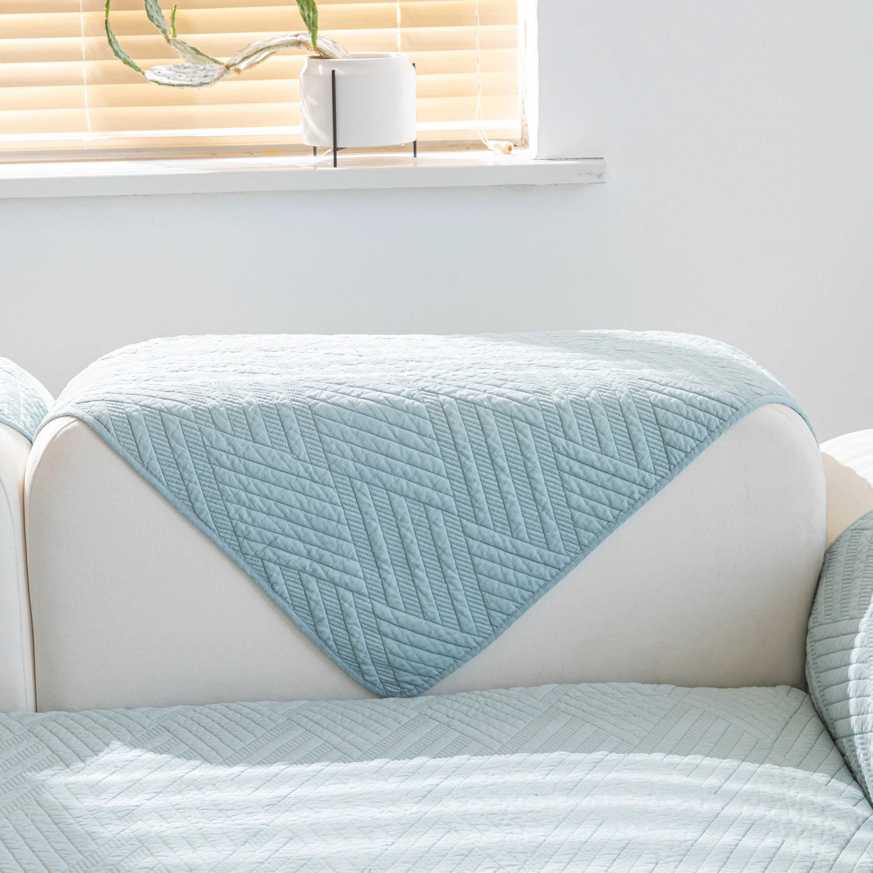 Quilted Geometric Cotton Sofa Cover, Non-Slip & Thick Padded Furniture Covers - Image 45