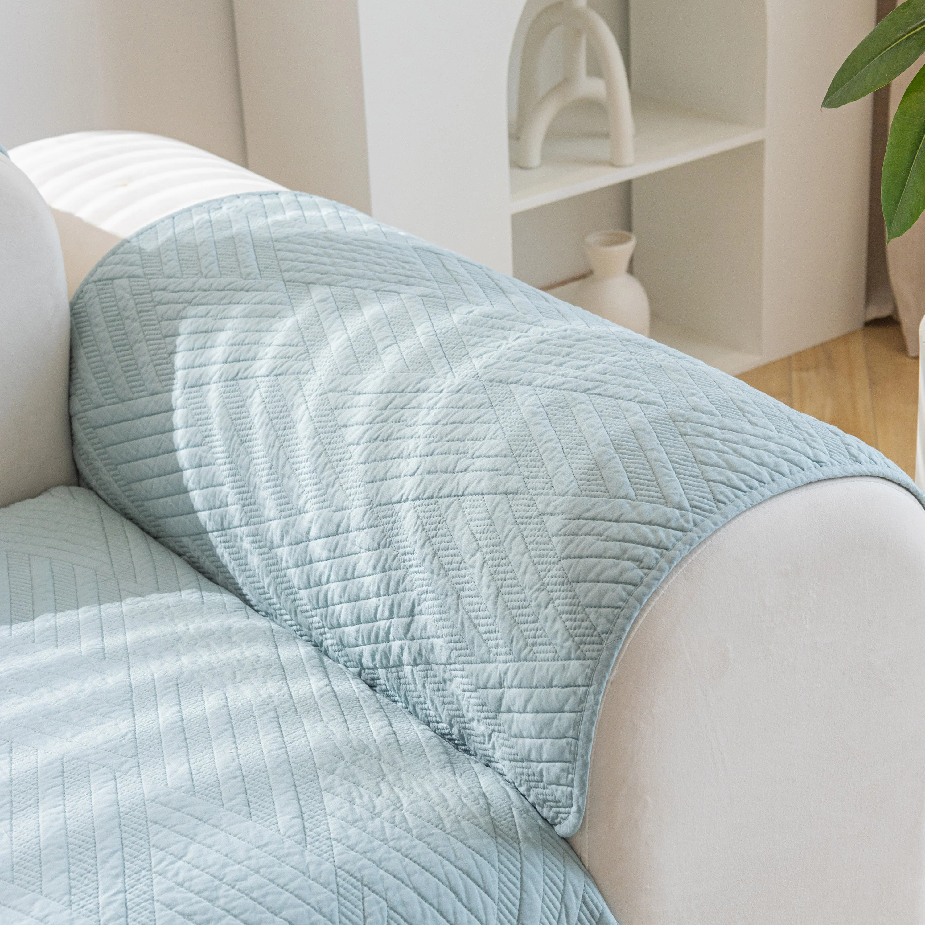 Quilted Geometric Cotton Sofa Cover, Non-Slip & Thick Padded Furniture Covers - Image 46