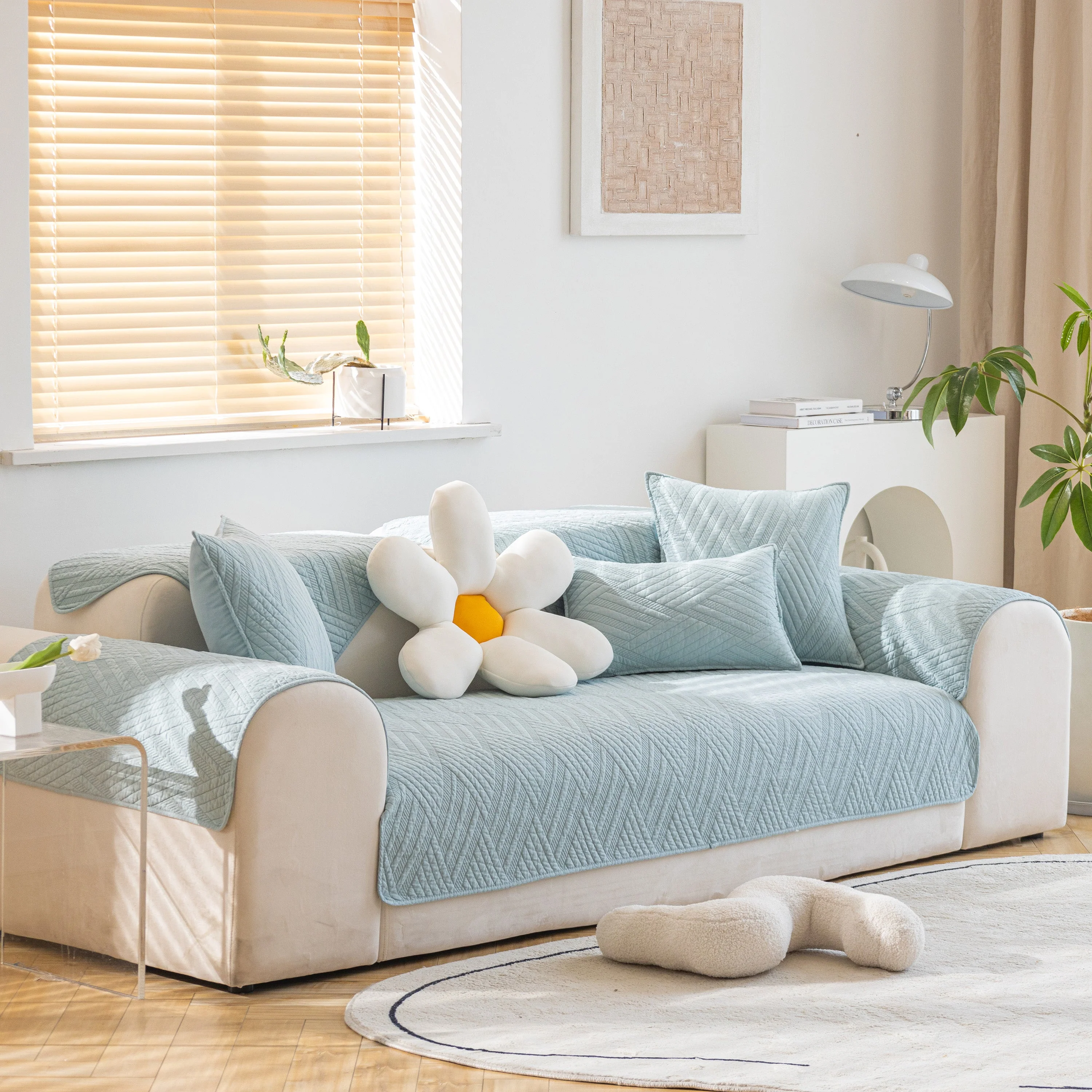 Quilted Geometric Cotton Sofa Cover, Non-Slip & Thick Padded Furniture Covers - Image 48