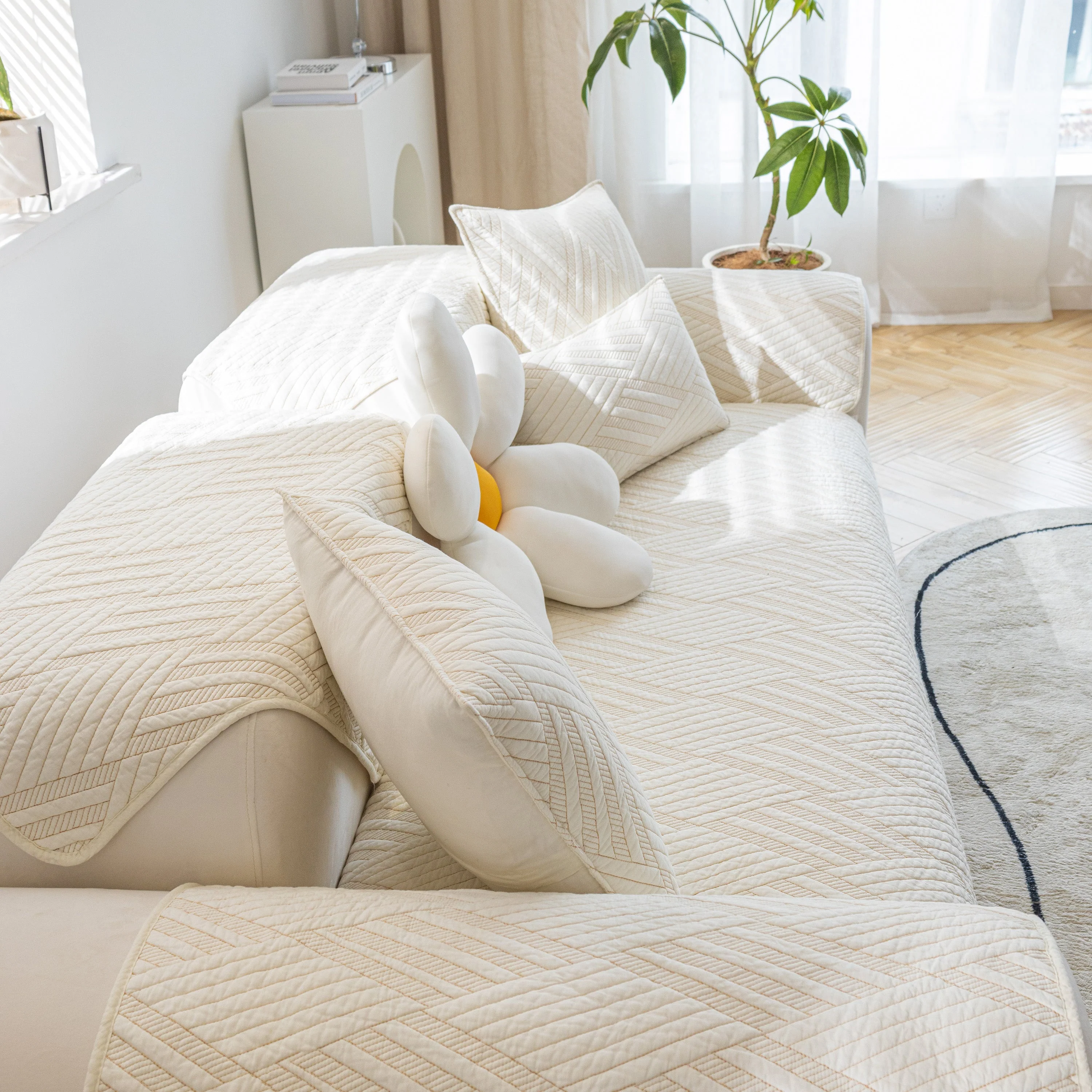 Quilted Geometric Cotton Sofa Cover, Non-Slip & Thick Padded Furniture Covers - Image 5