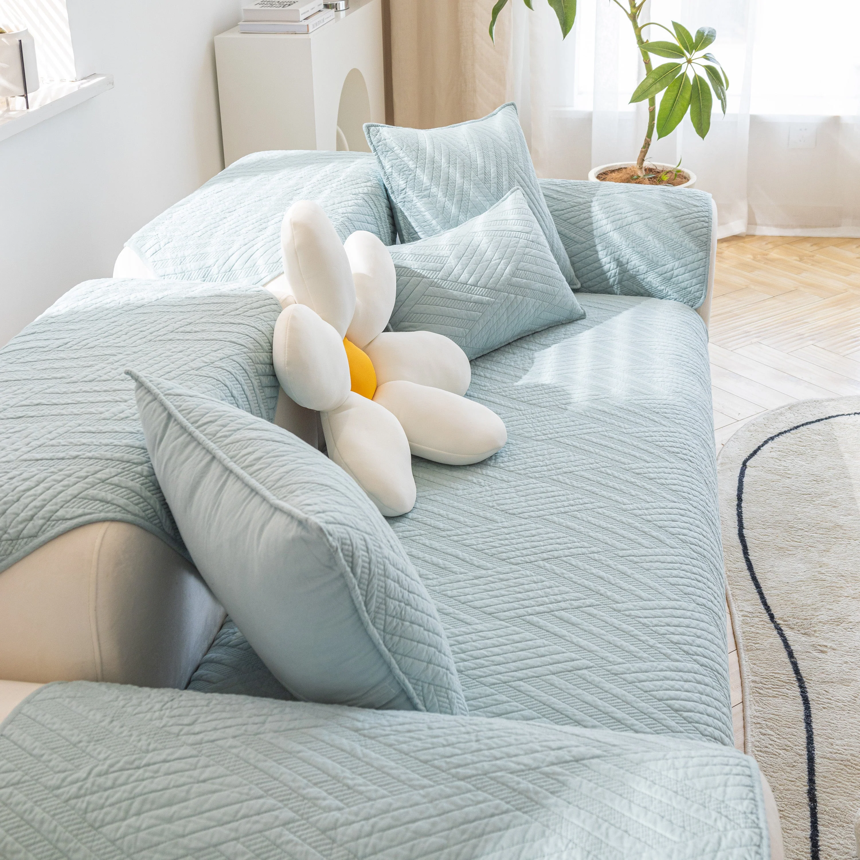 Quilted Geometric Cotton Sofa Cover, Non-Slip & Thick Padded Furniture Covers - Image 52