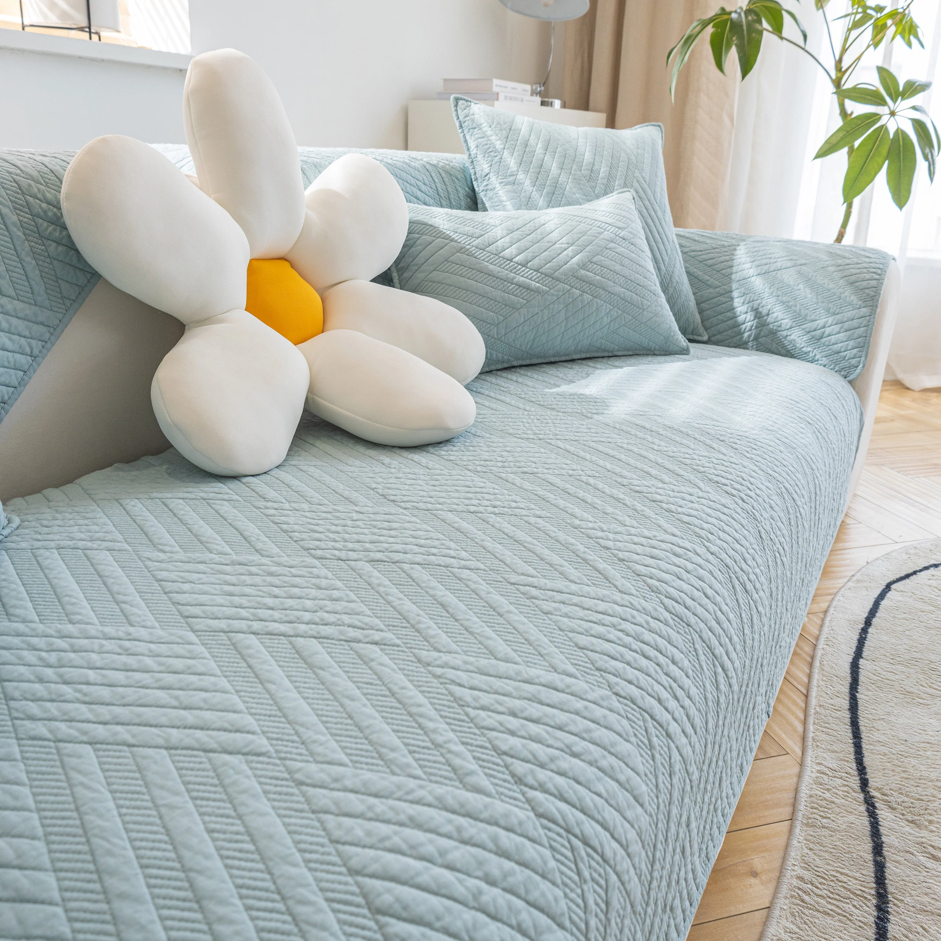 Quilted Geometric Cotton Sofa Cover, Non-Slip & Thick Padded Furniture Covers - Image 53