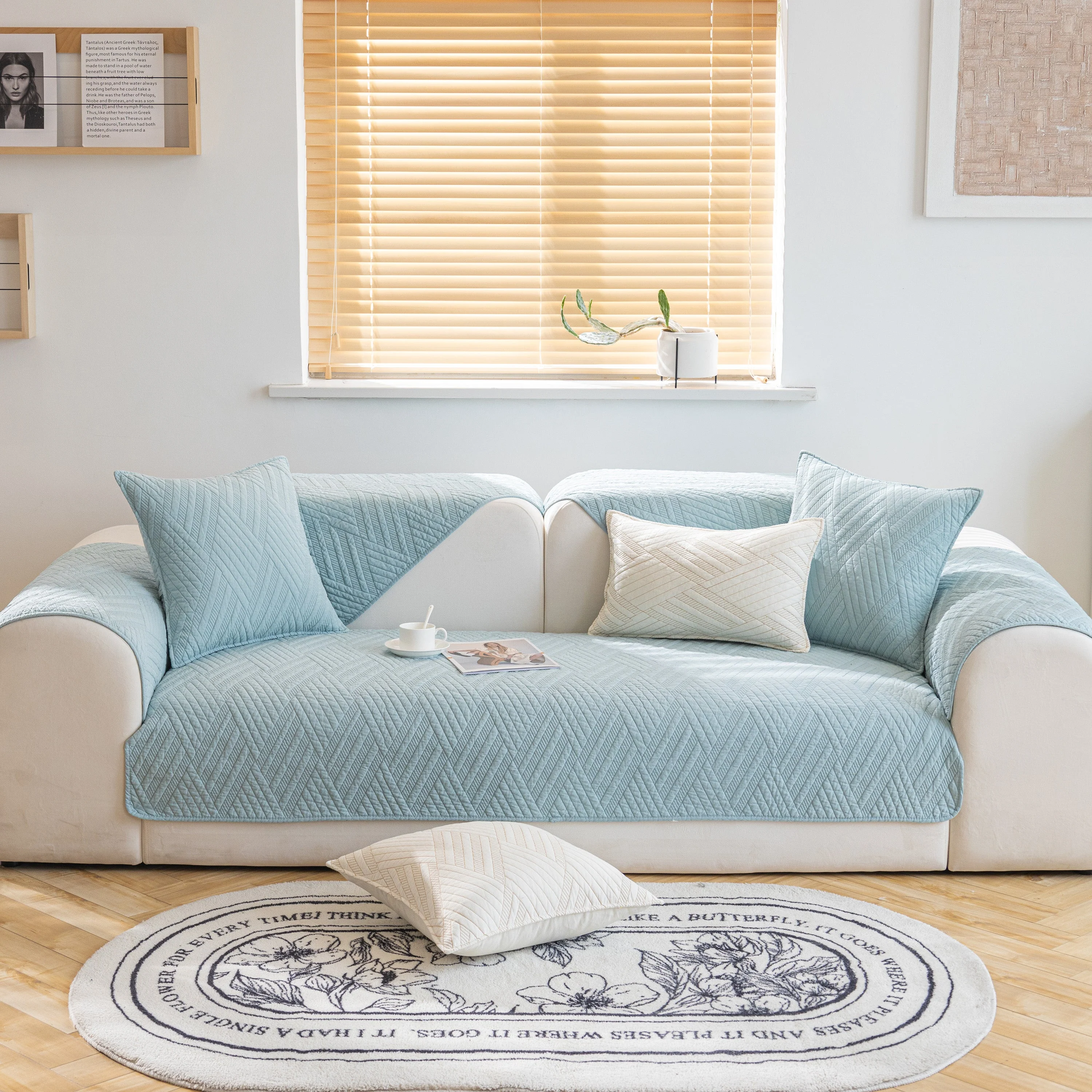 Quilted Geometric Cotton Sofa Cover, Non-Slip & Thick Padded Furniture Covers - Image 55